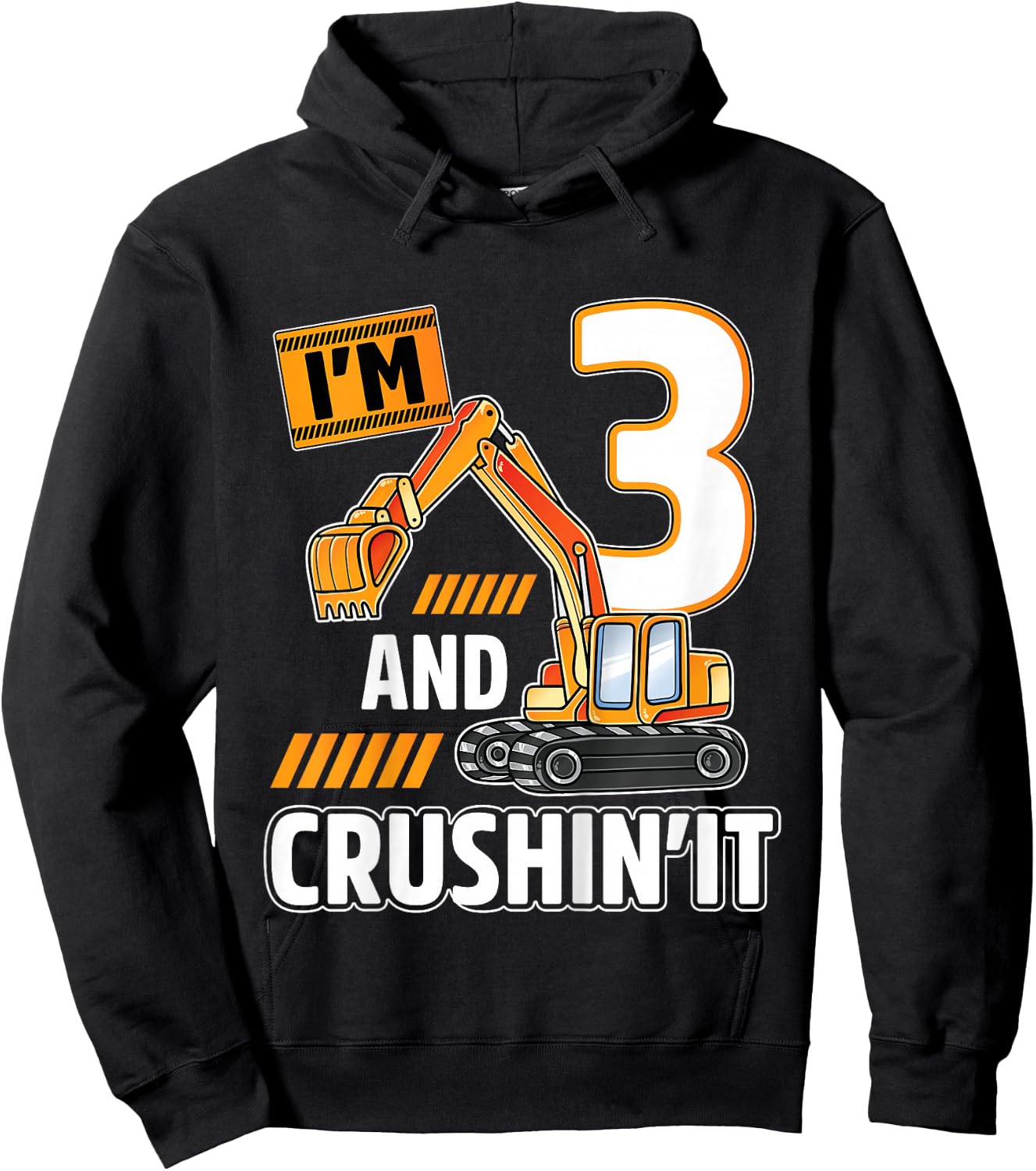3 year old vehicles construction excavator Birthday 3rd Hoodie - Hoodie | Black