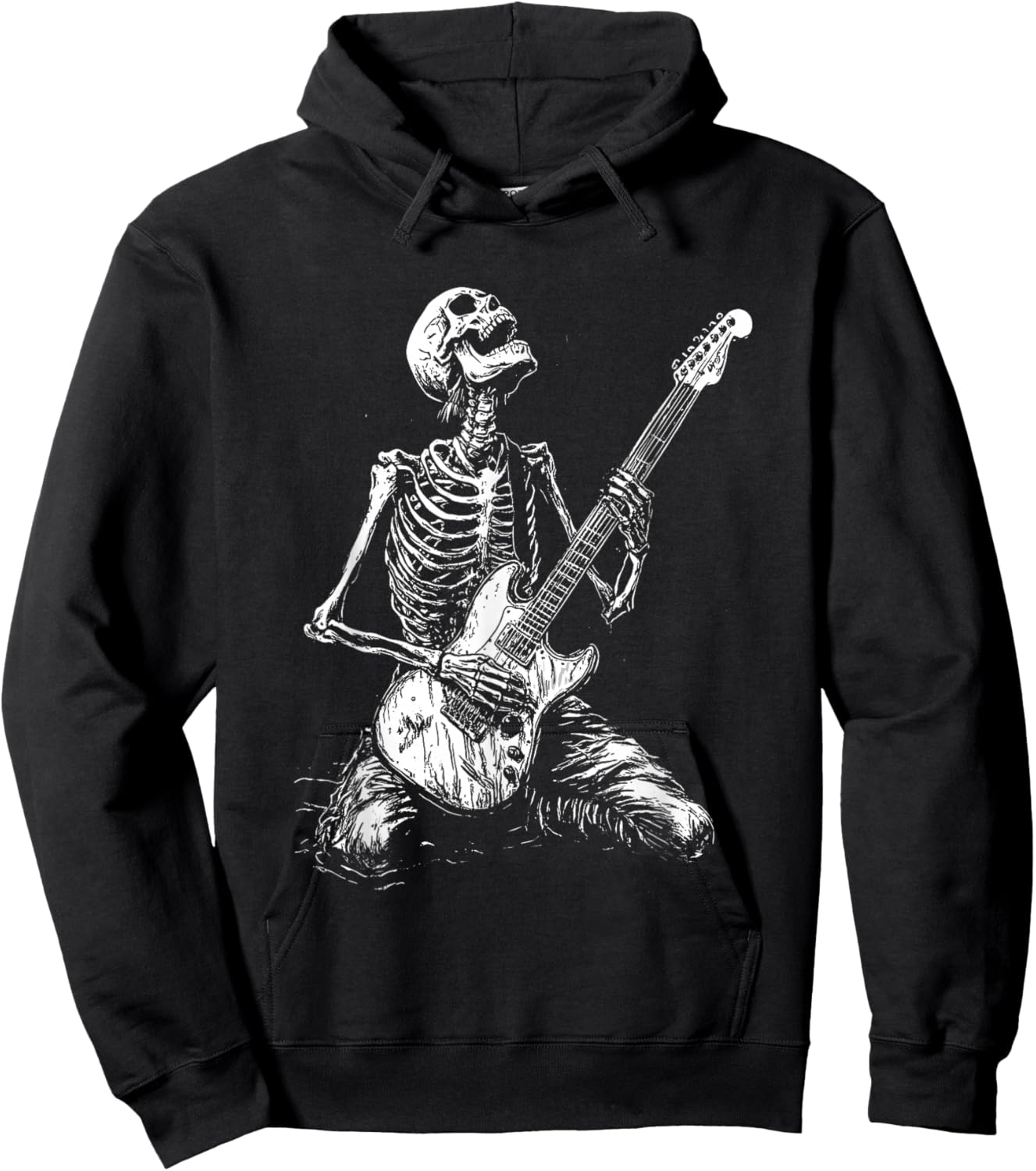 Skeleton Heavy Death Metal Rock Punk Gothic Guitar Grunge Hoodie - Hoodie | Black