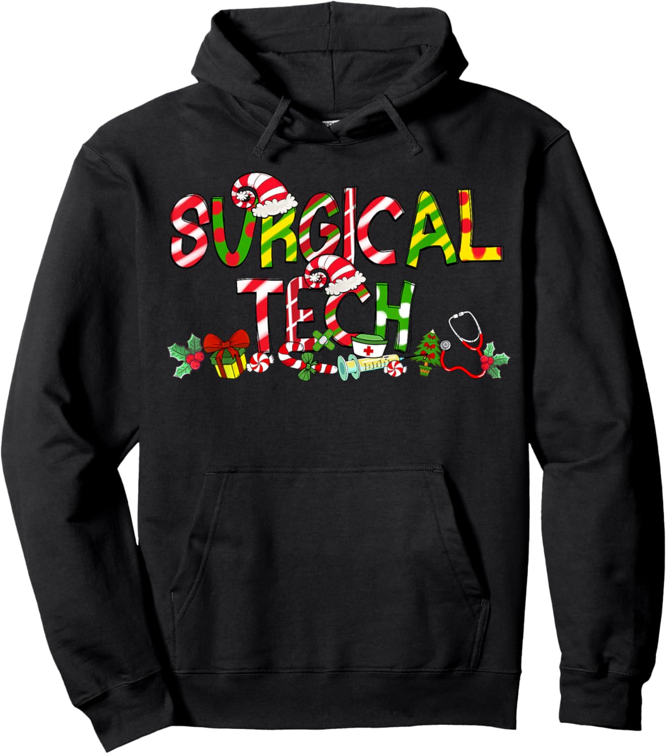 Surgical Tech Santa Hat Candy Cane Christmas Funny Xmas Hoodie - Hoodie | Black