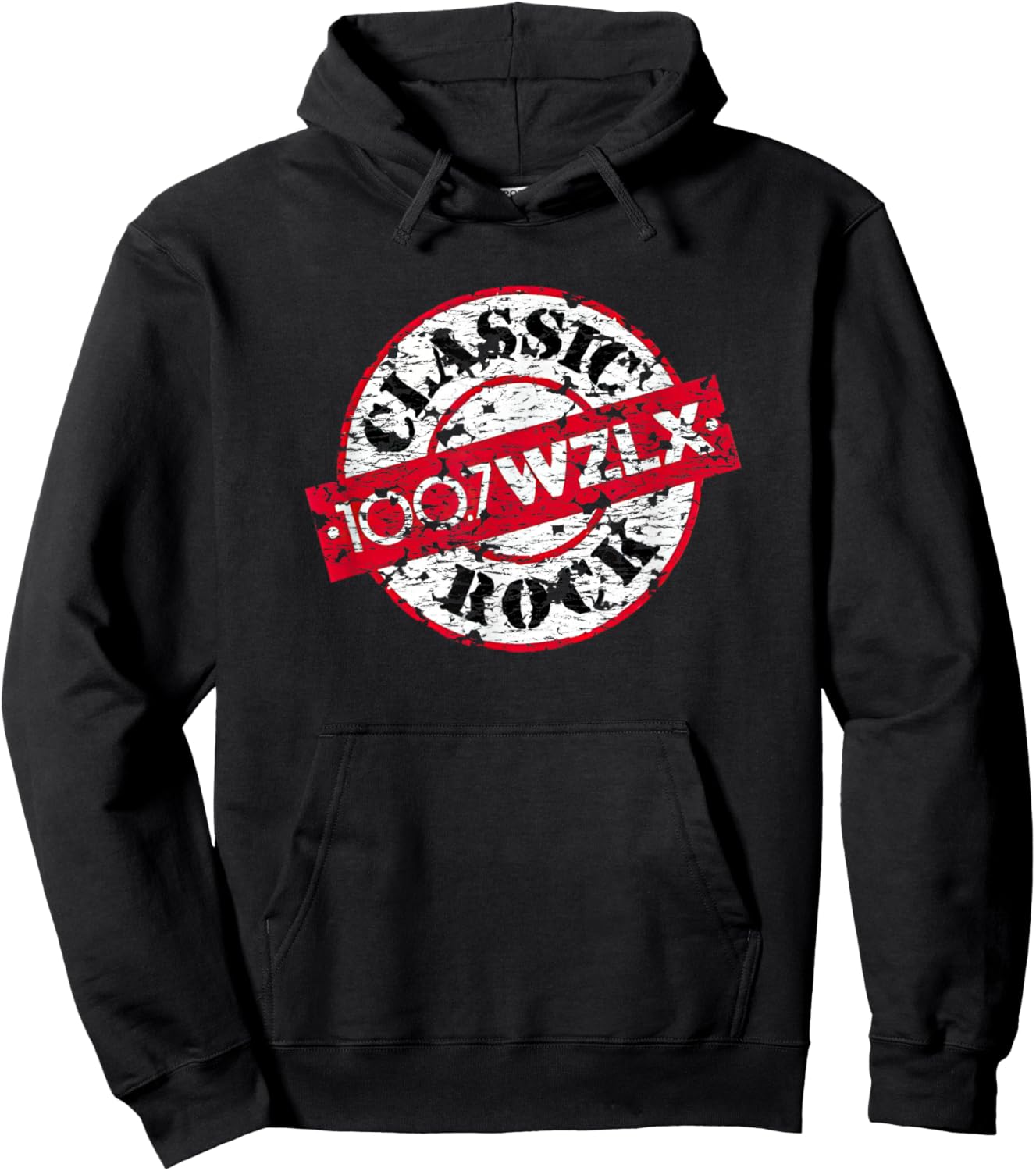Boston 100.7 WZLX Classic Rockstation Logo Distressed Hoodie - Hoodie | Black