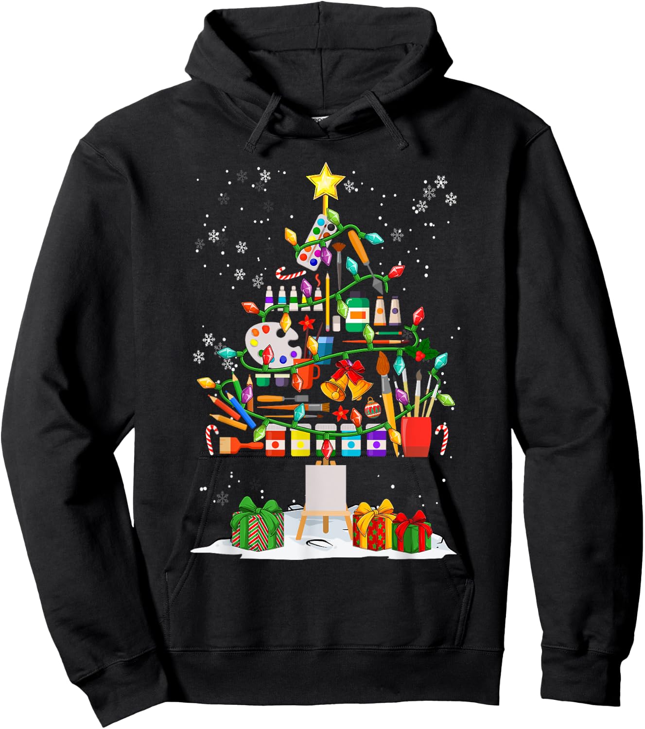 Funny Art Christmas Tree Decorations Art Teacher Xmas Pajama Hoodie - Hoodie | Black