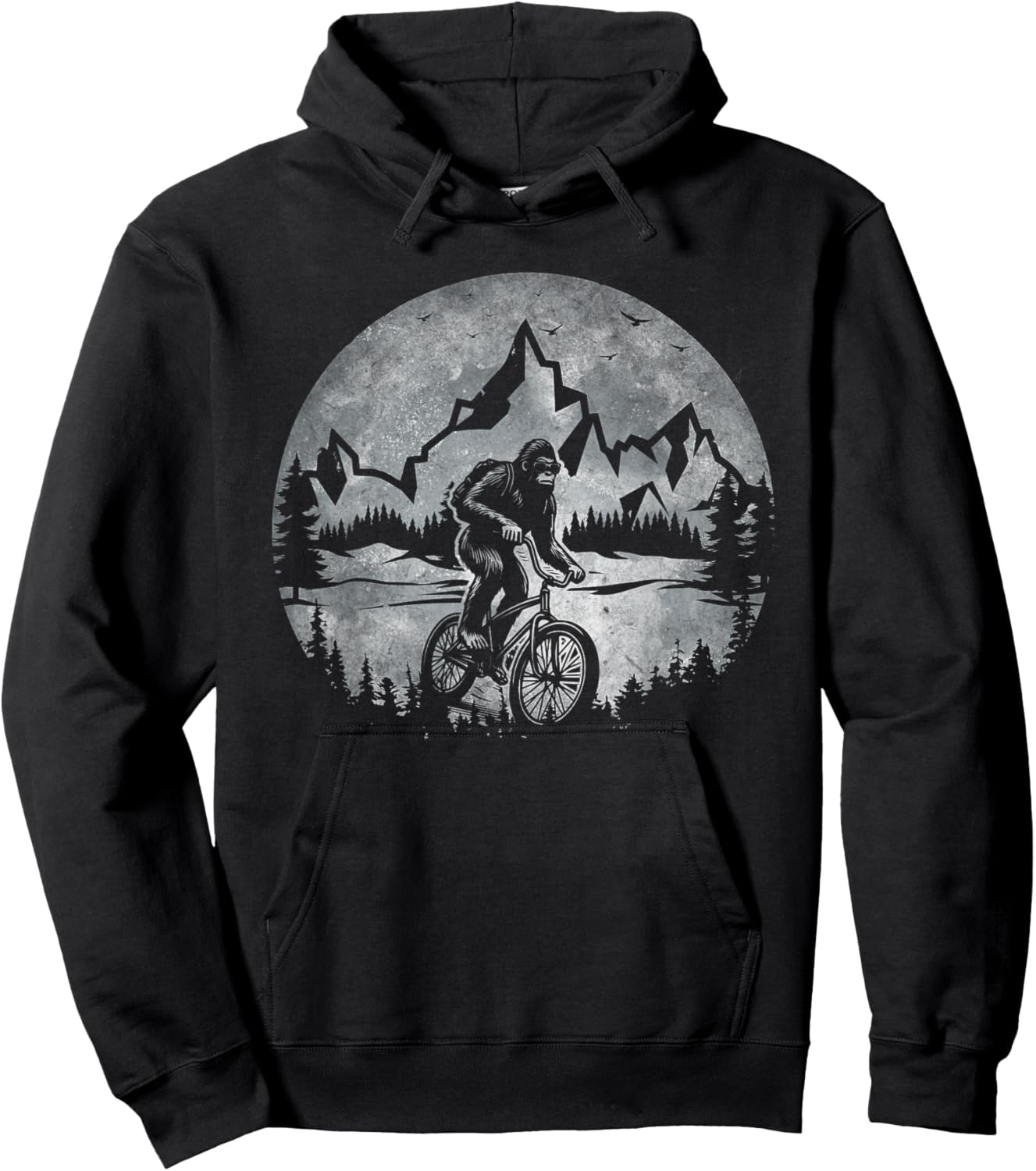 Bigfoot Riding Bicycle Mountain Biking Moon Bigfoot Cycling Hoodie - Hoodie | Black
