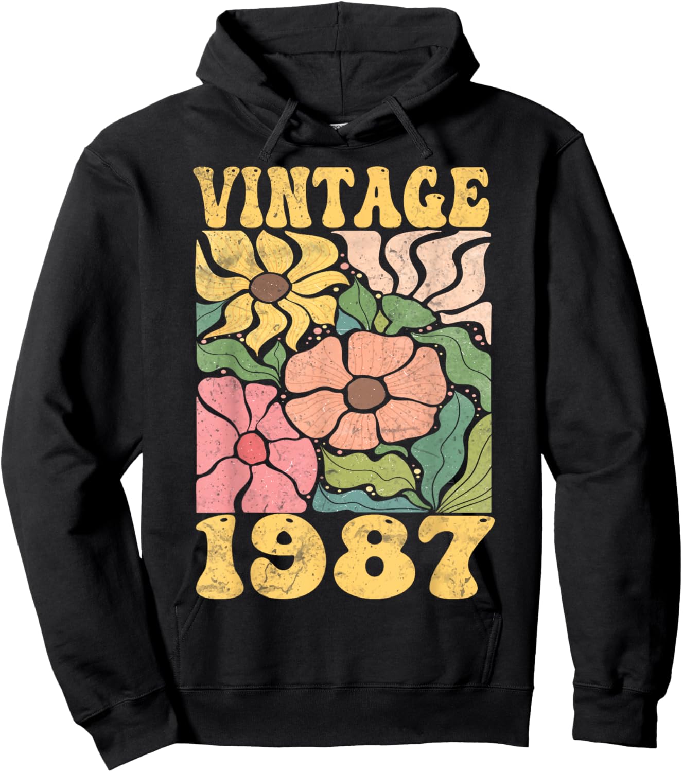 38 Years Old Vintage 1987 38th Women Birthday Wildflower Hoodie - Hoodie | Black