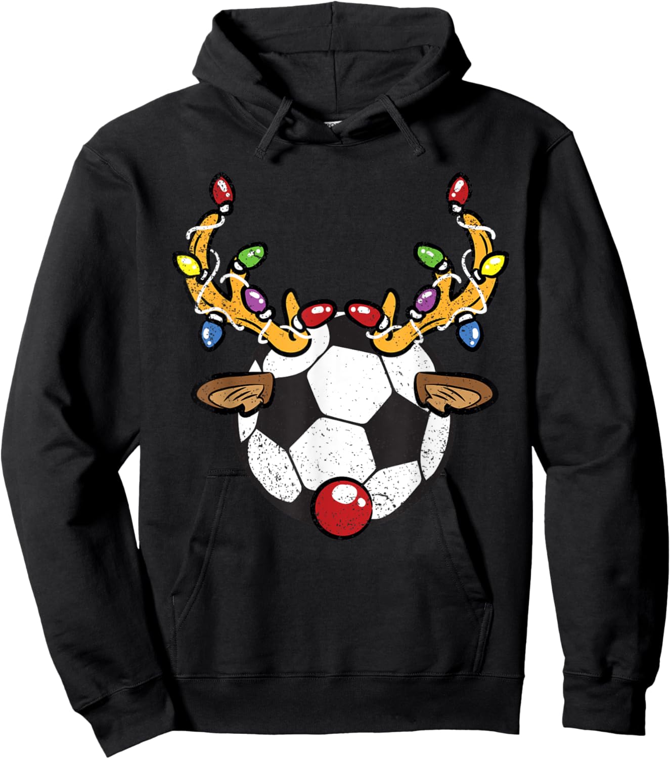 Soccer Ball Reindeer Christmas Pajama X-Mas Lights Sport Hoodie - Hoodie | Black