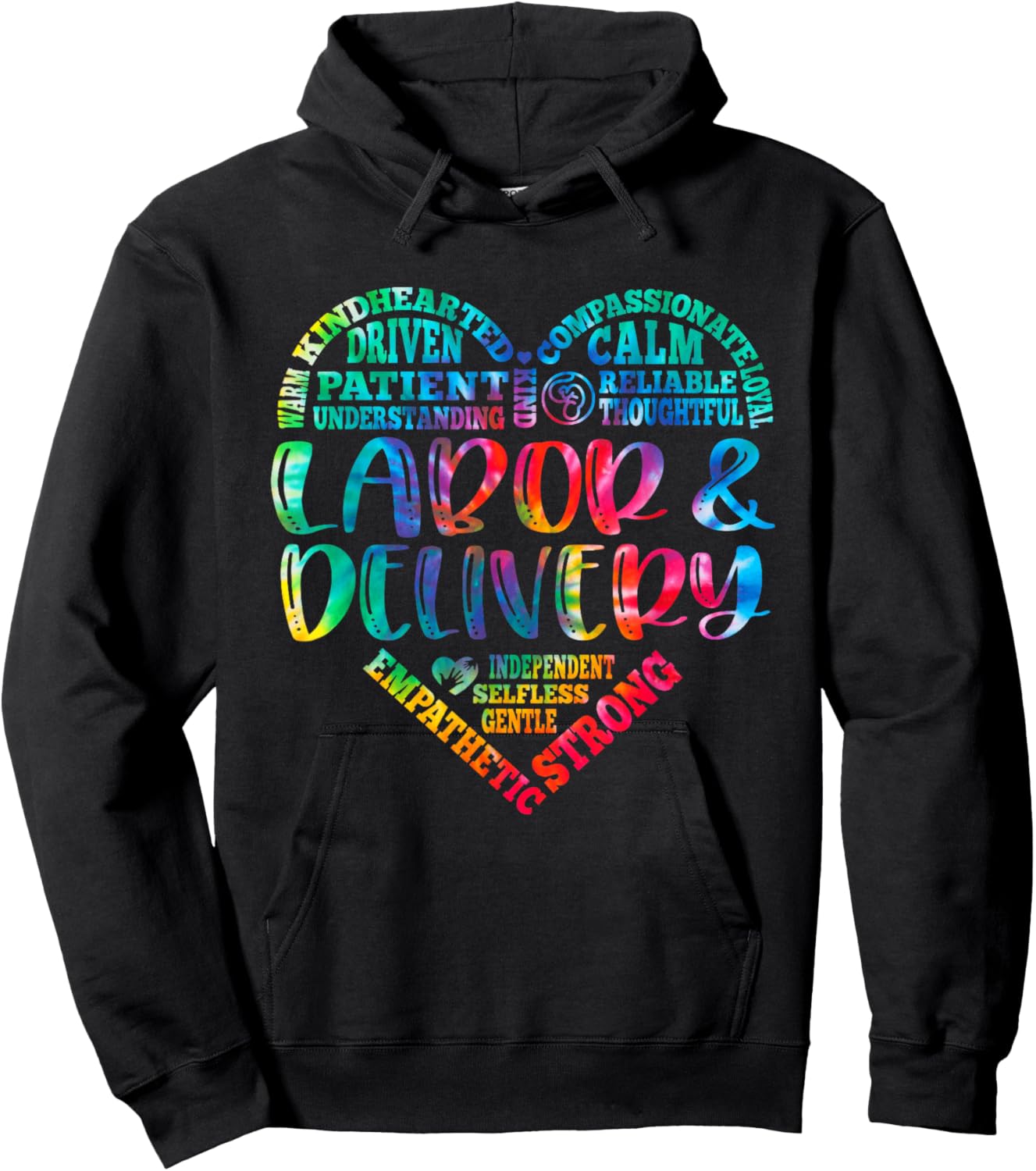 Tie Dye Typography Heart Labor and Delivery Nurse L&D Nurse Hoodie - Hoodie | Black