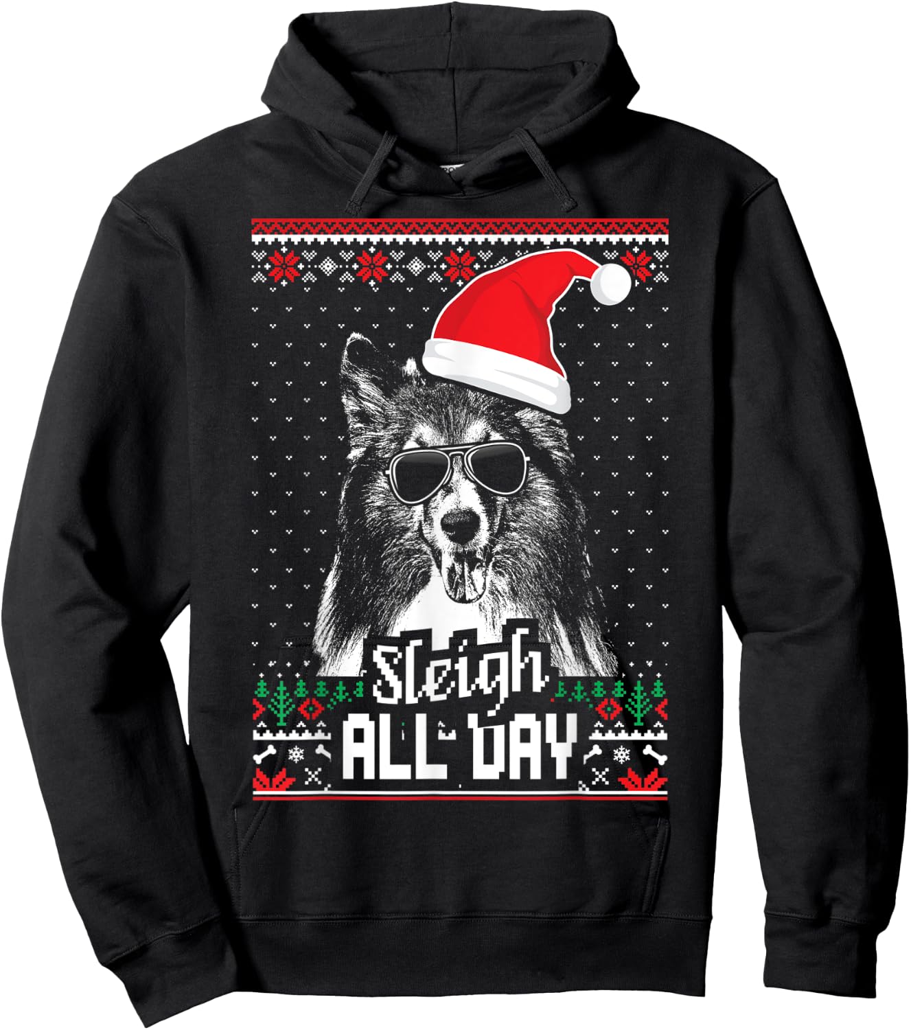 Sleigh all Day Funny Shetland Sheepdog Christmas Hoodie - Hoodie | Black