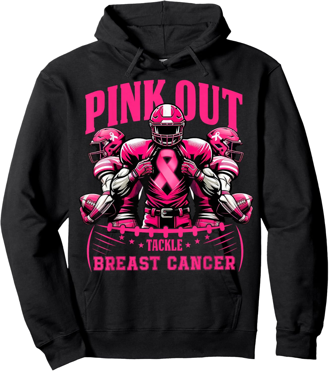 Pink Out Tackle Breast Cancer Awareness Football Pink Ribbon Hoodie - Hoodie | Black