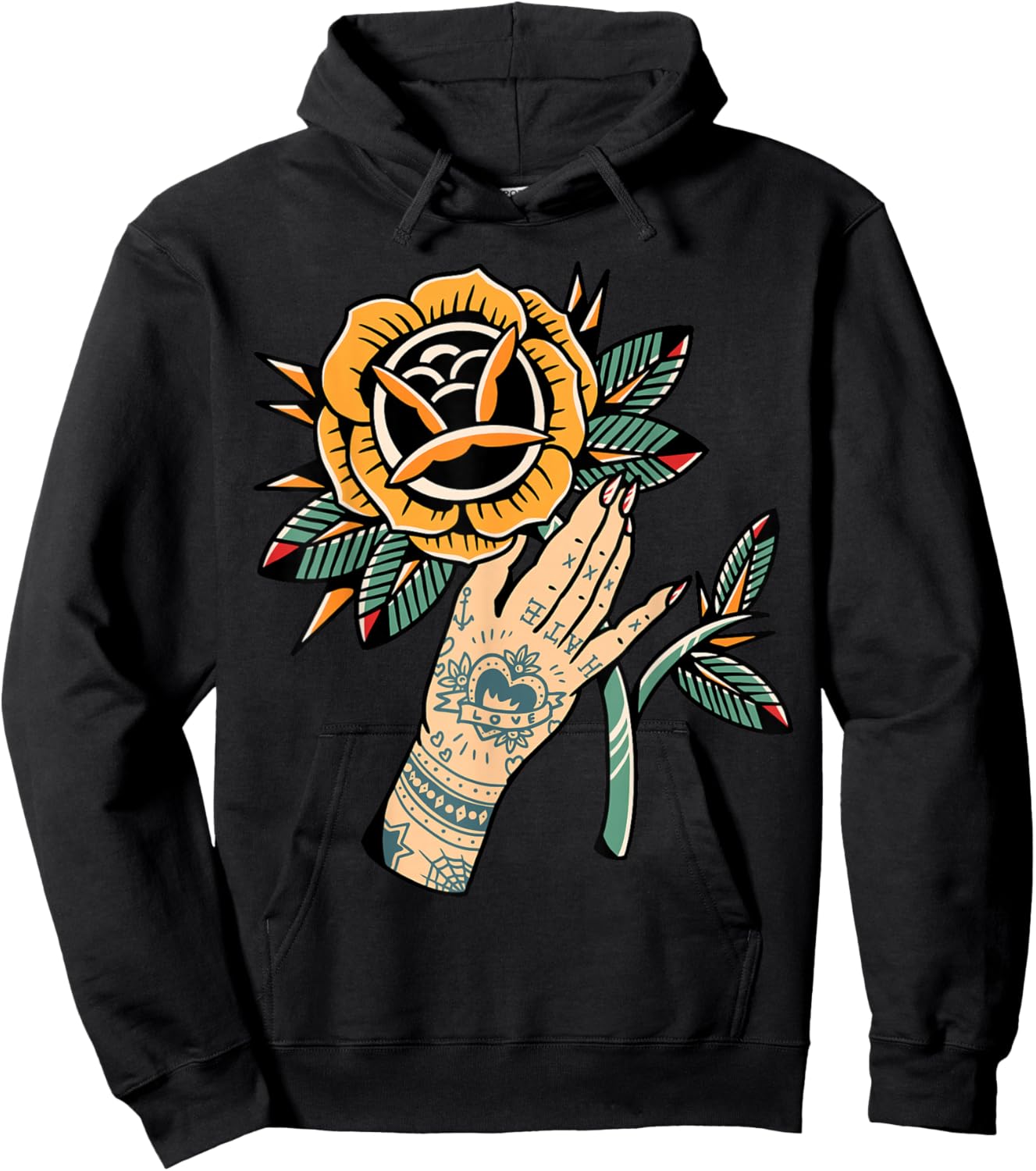 Rose x Tattoo Hand Hoodie - Hoodie | Black
