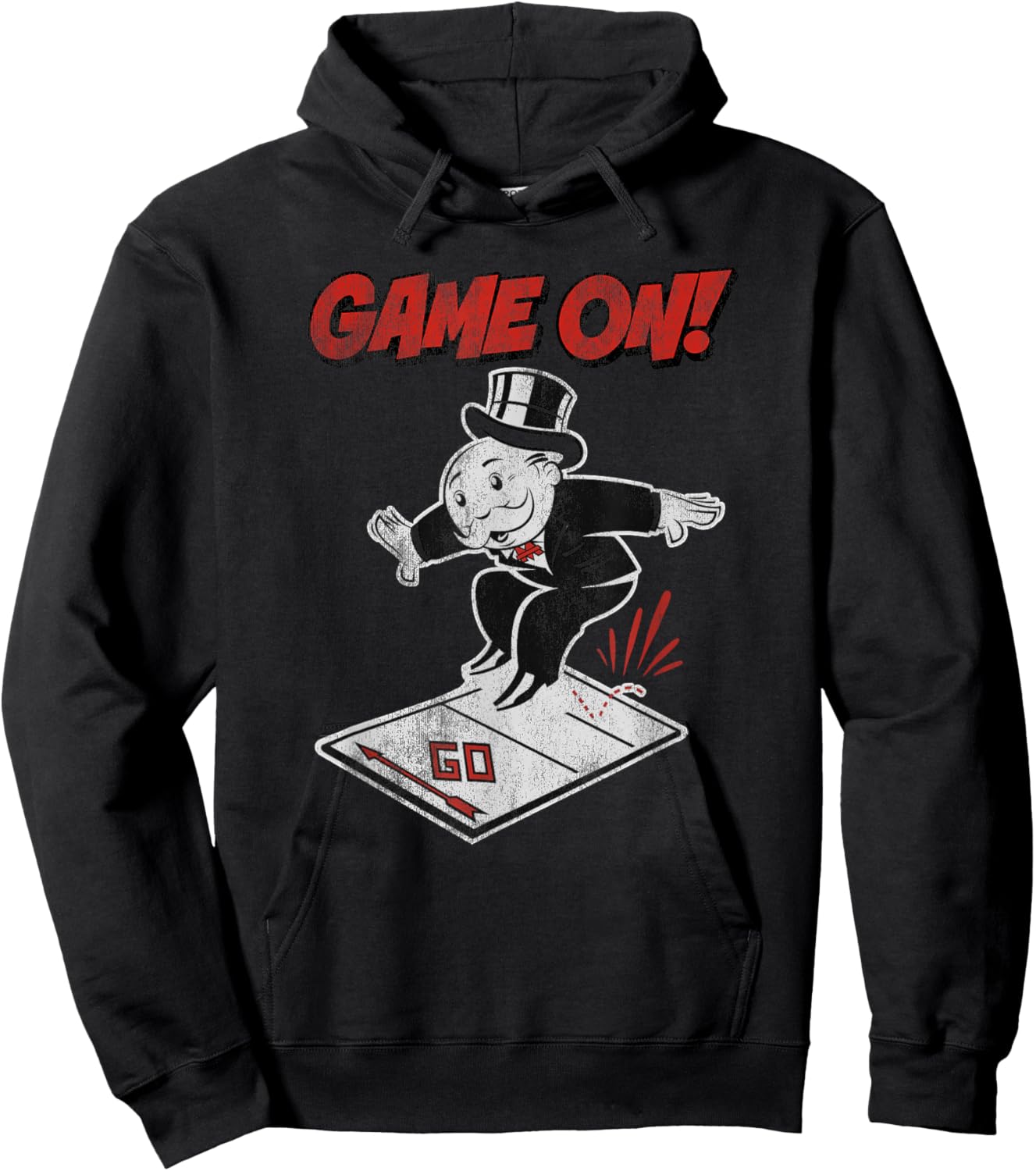Monopoly Mr. Monopoly Game On! Classic Distressed Logo Hoodie - Hoodie | Black