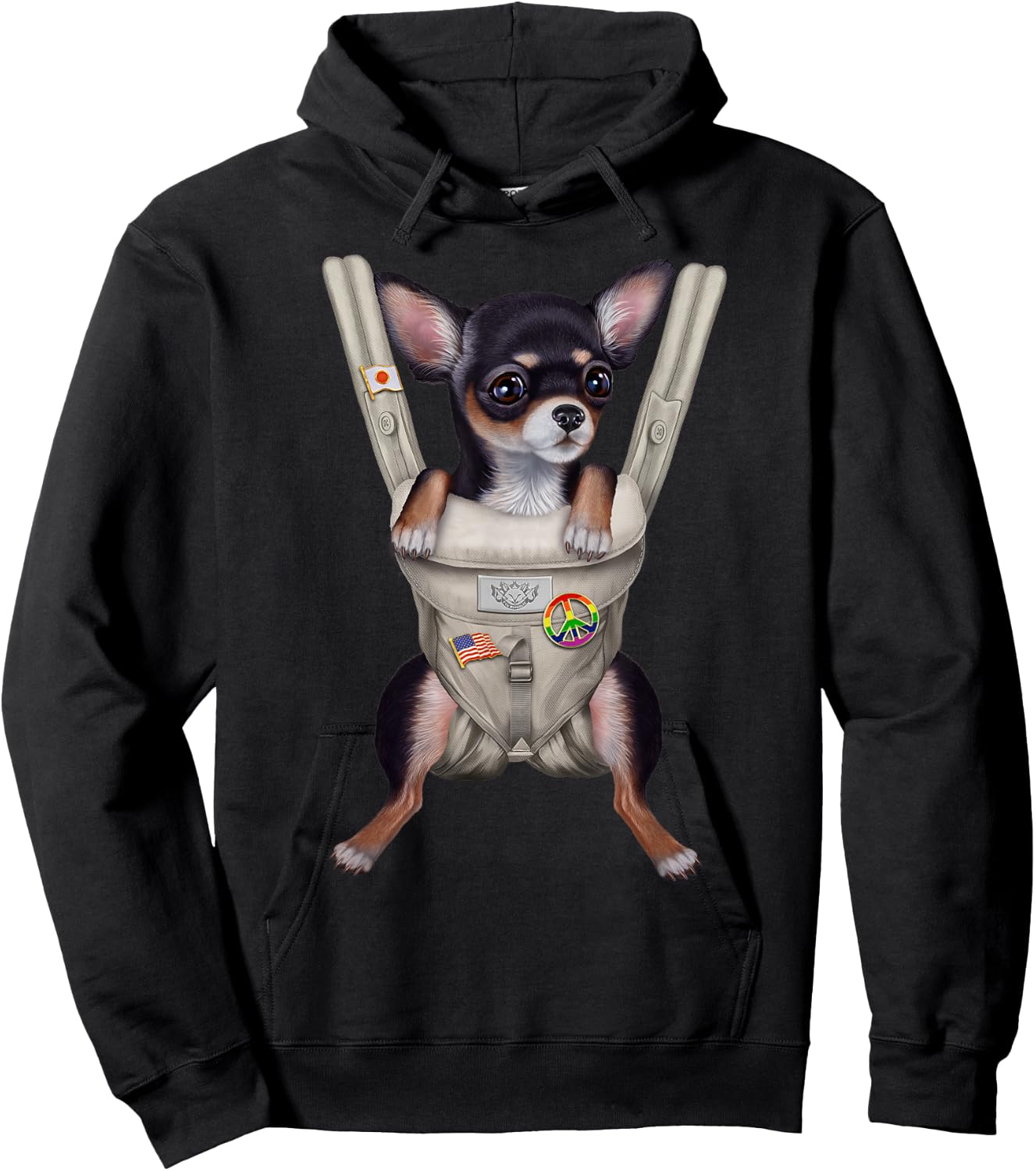 Black Chihuahua Dog in Baby Carrier Men Women Girls Kids Hoodie - Hoodie | Black