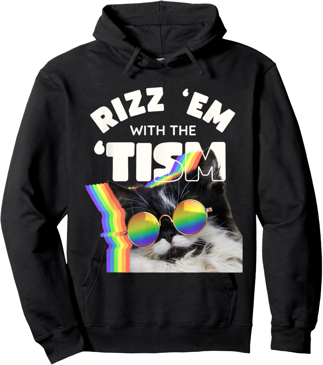 Autism Funny Rizz Em With The Tism Meme Autistic Cat Rainbow Hoodie - Hoodie | Black