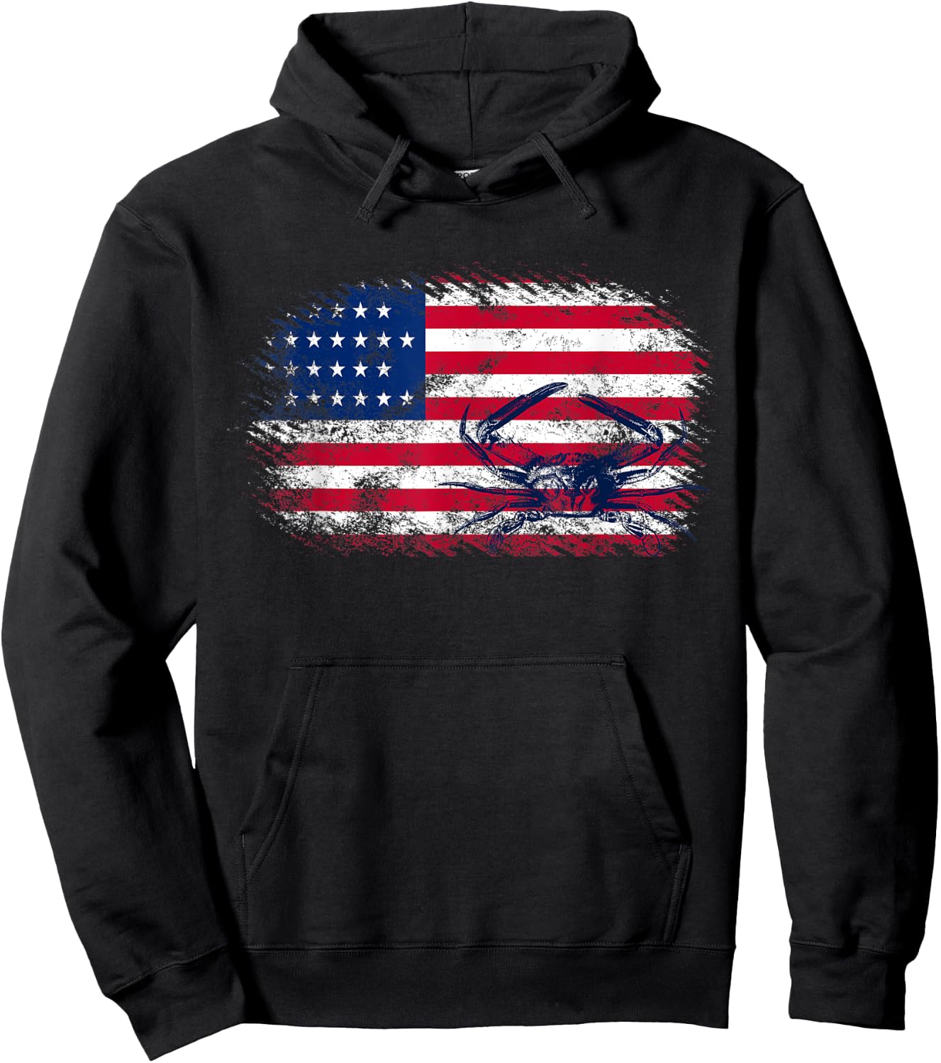 American Flag 4th of July Crab Fisherman Funny Crabbing Gift Hoodie - Hoodie | Black