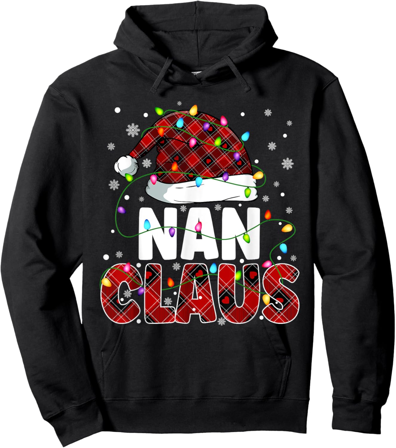 Nan Claus Merry Christmas Santa Hat Family Matching Hoodie - Hoodie | Black