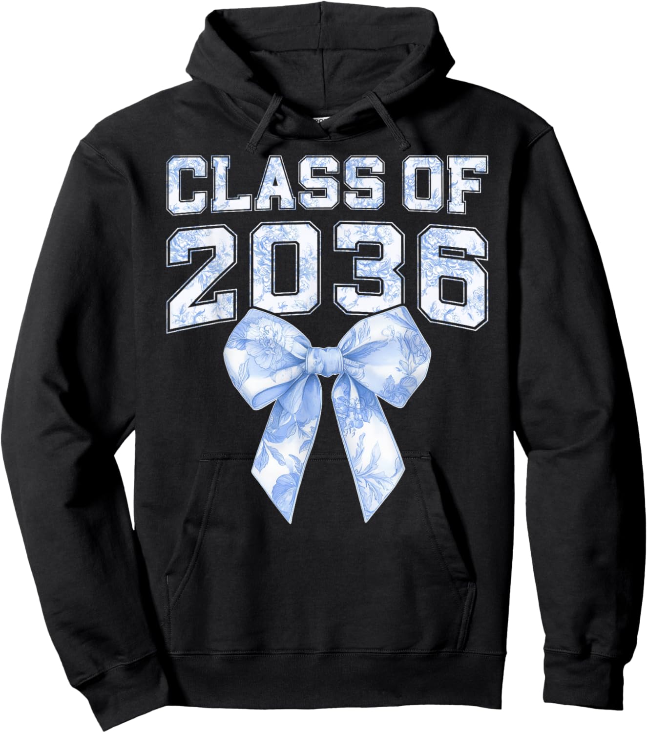 Class of 2036 Coquette Bow Blue Toile Floral Preppy Kid Girl Hoodie - Hoodie | Black