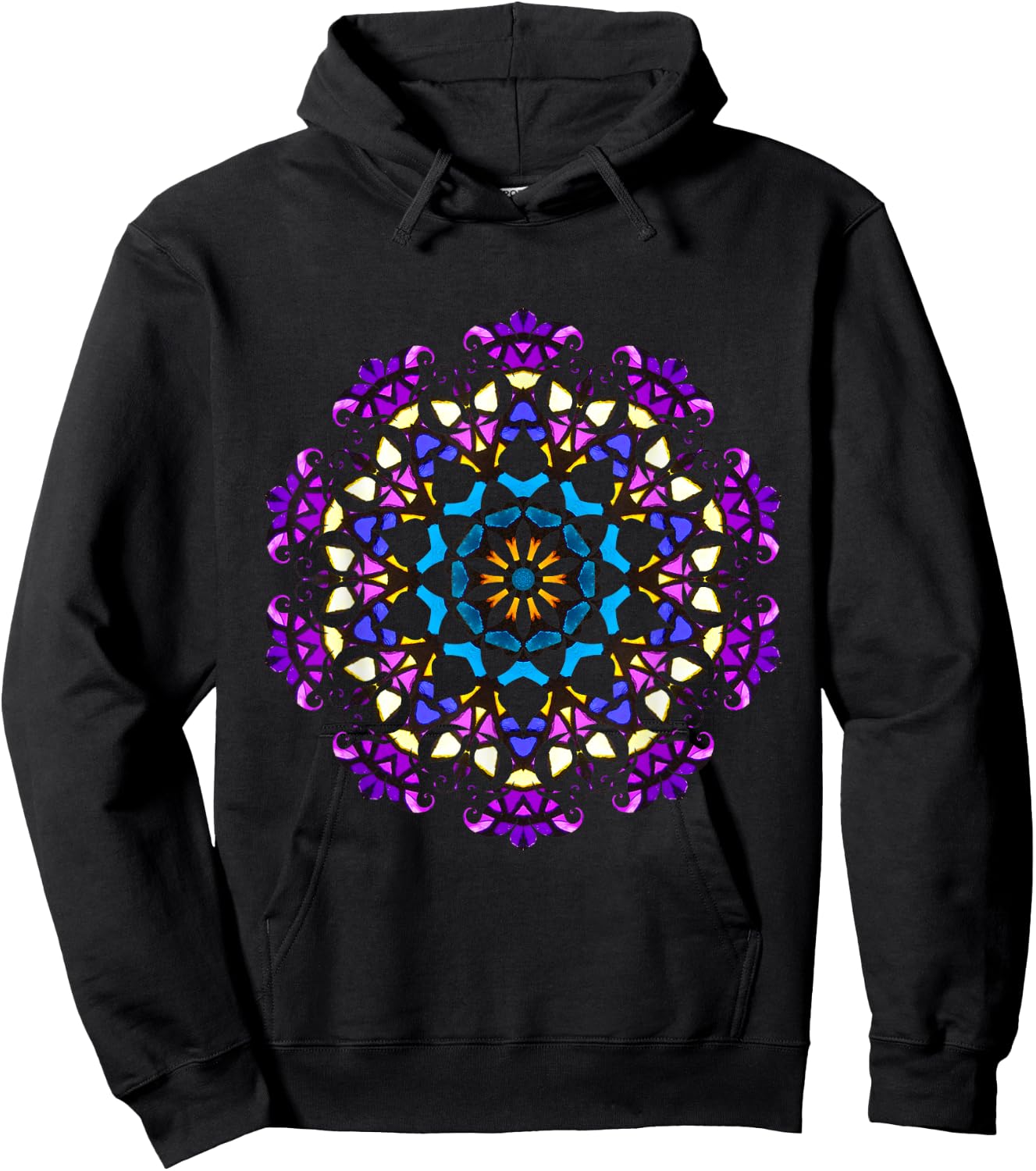 Sacred Geometry Mandala Reiki Yoga Stained Glass Shirt Hoodie - Hoodie | Black
