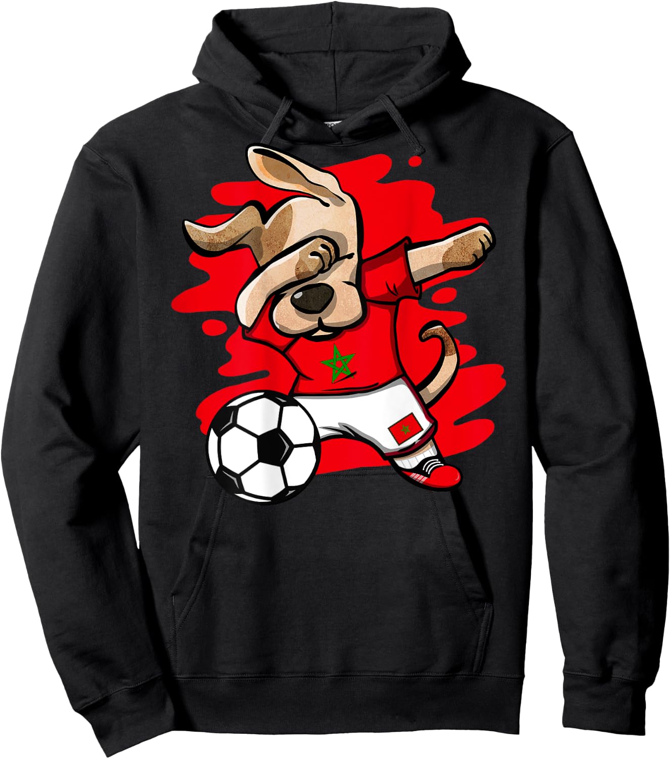 Dabbing Dog Morocco Soccer Fan Jersey Moroccan Flag Football Men Women Kids Hoodie - Hoodie | Black