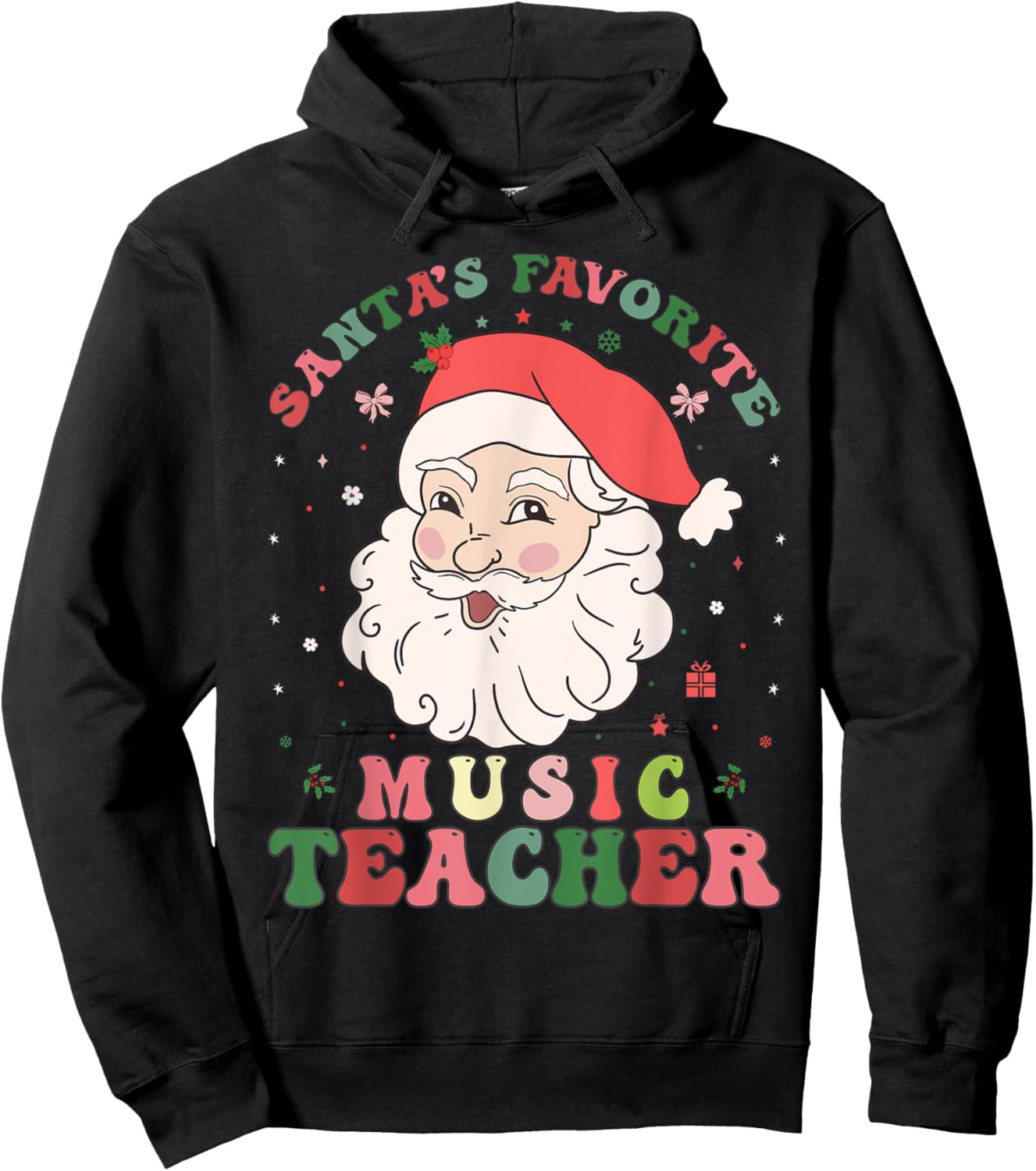Santa's Favorite Music Teacher Retro Groovy Christmas Xmas Hoodie - Hoodie | Black