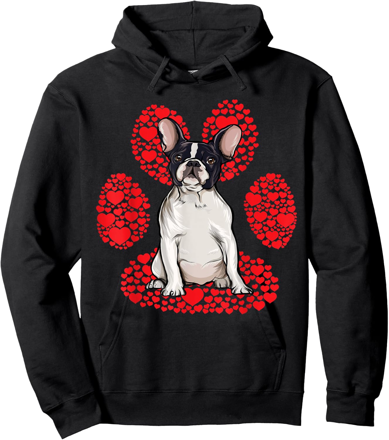French Bulldog Valentines Day Dog Love Paw Hoodie - Hoodie | Black