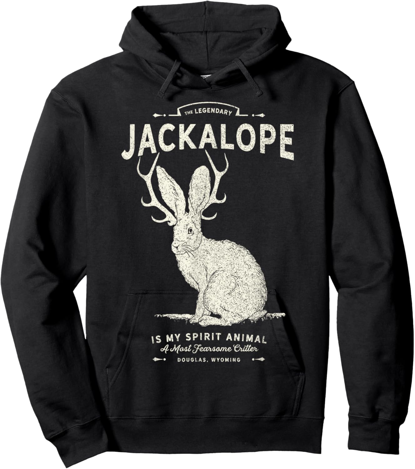 Vintage Jackalope, Spirit Animal, Mythical Critter Hoodie - Hoodie | Black