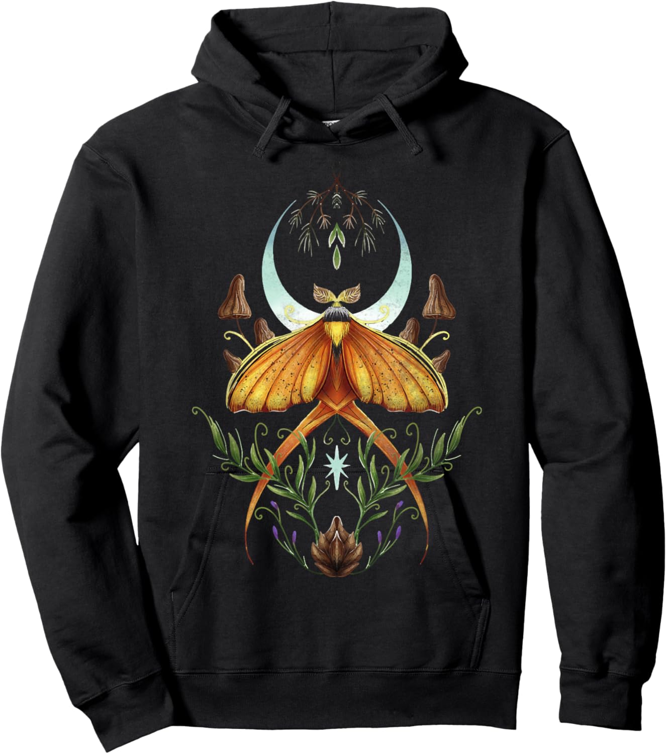 Cute Fairycore Floral Moth Aesthetic Celestial Luna Hoodie - Hoodie | Black