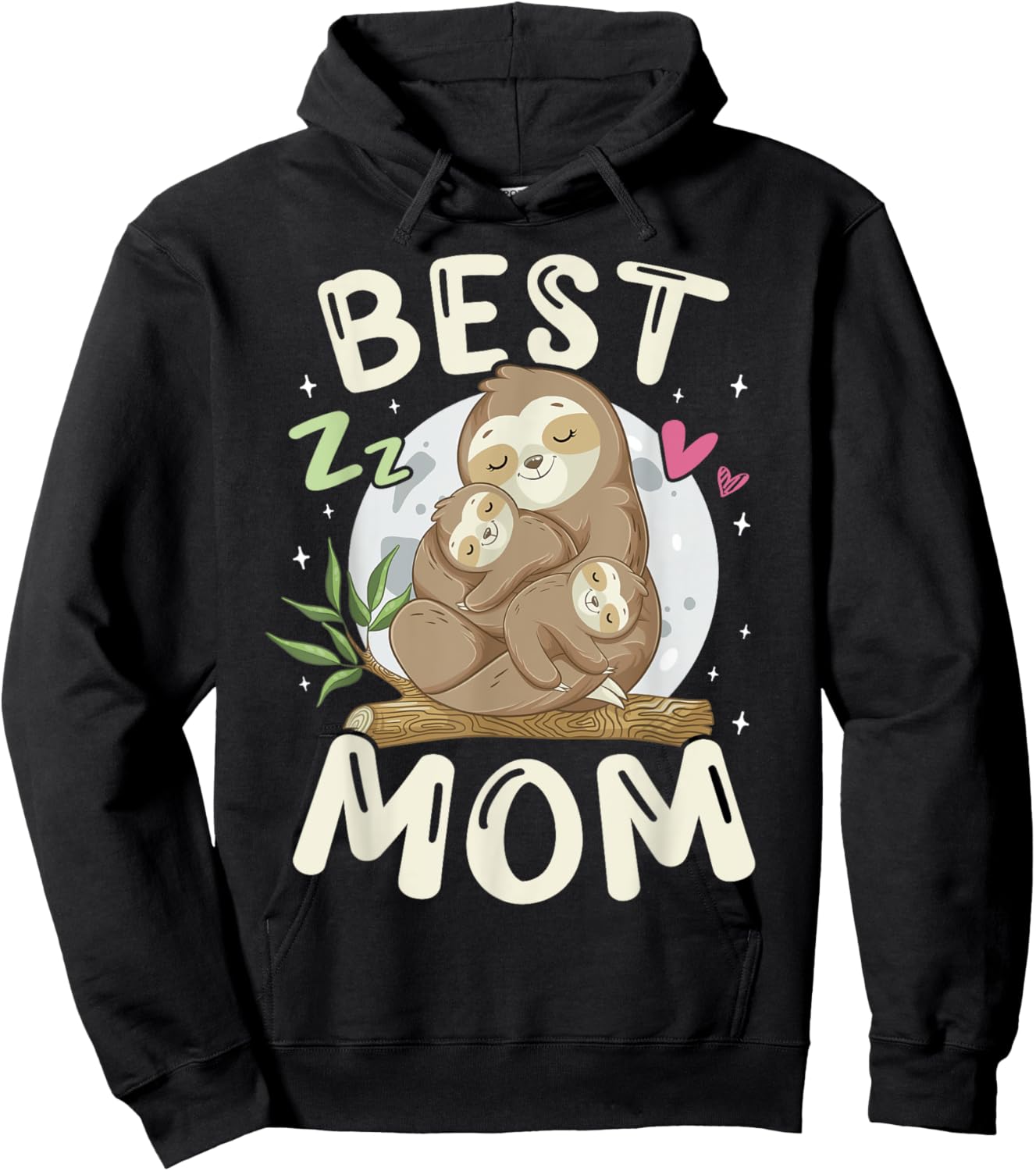 Best Mom, Cute Sloths Family, Mother's Day Funny Pajama Top Hoodie - Hoodie | Black