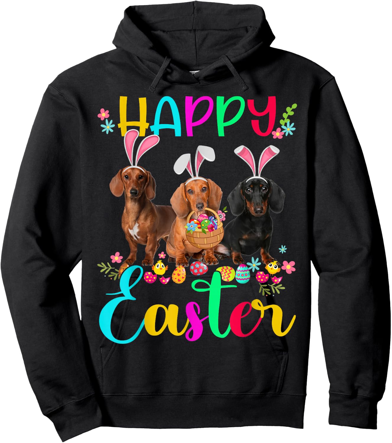 Happy Easter Three Dachshund Wearing Bunny Ear Gifts Hoodie - Hoodie | Black