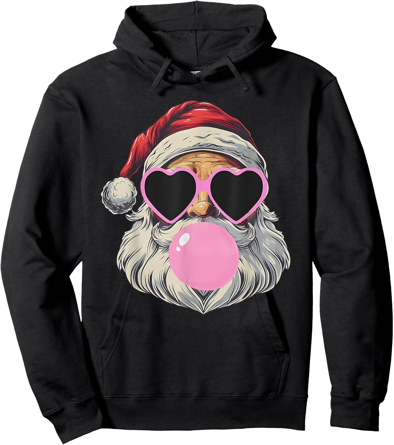 Retro Santa With Heart Glasses Bubblegum Christmas Girl Kids Hoodie - Hoodie | Black