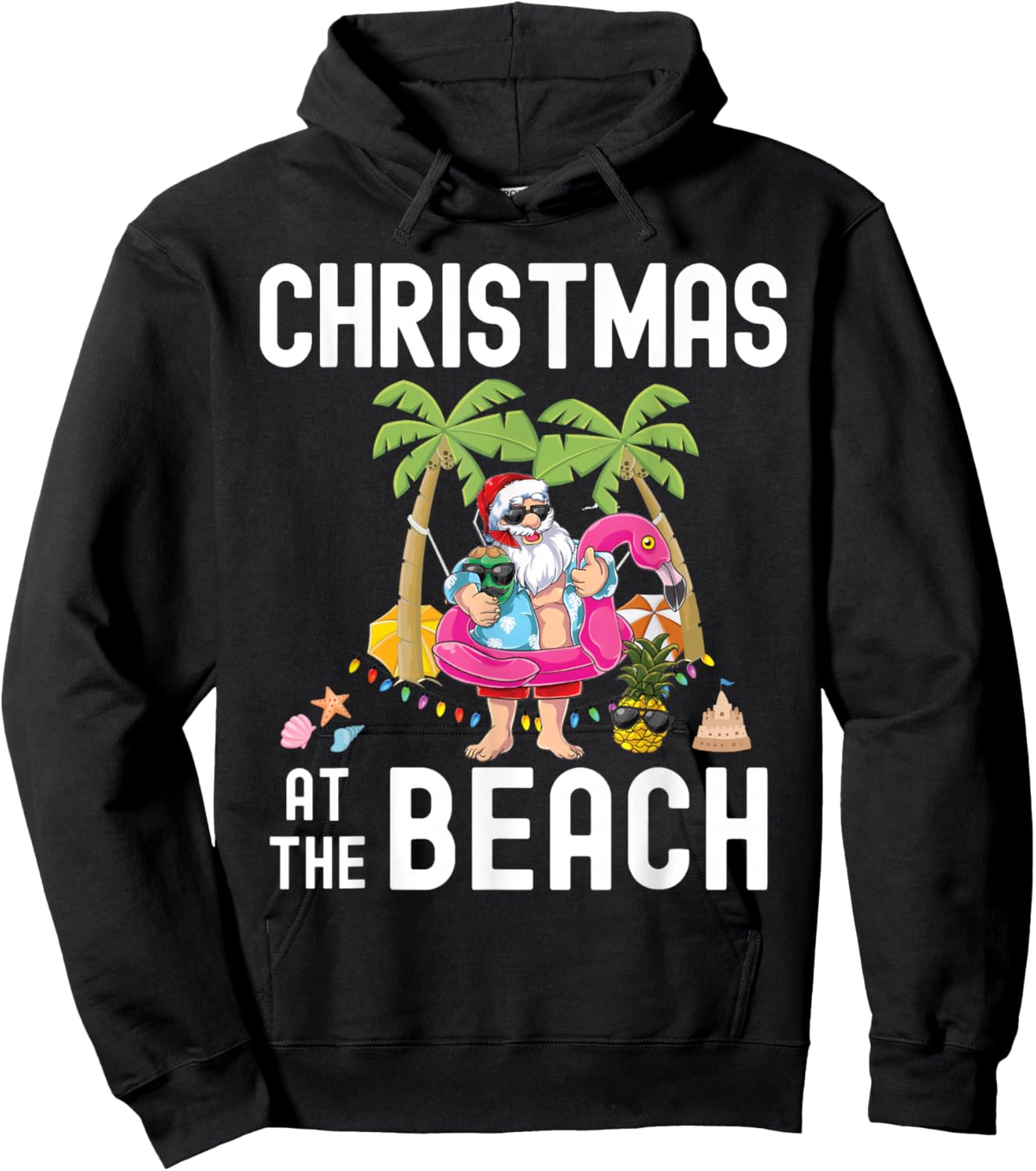 Palm Tree Santa Surfing Summer Christmas At The Beach Hoodie - Hoodie | Black