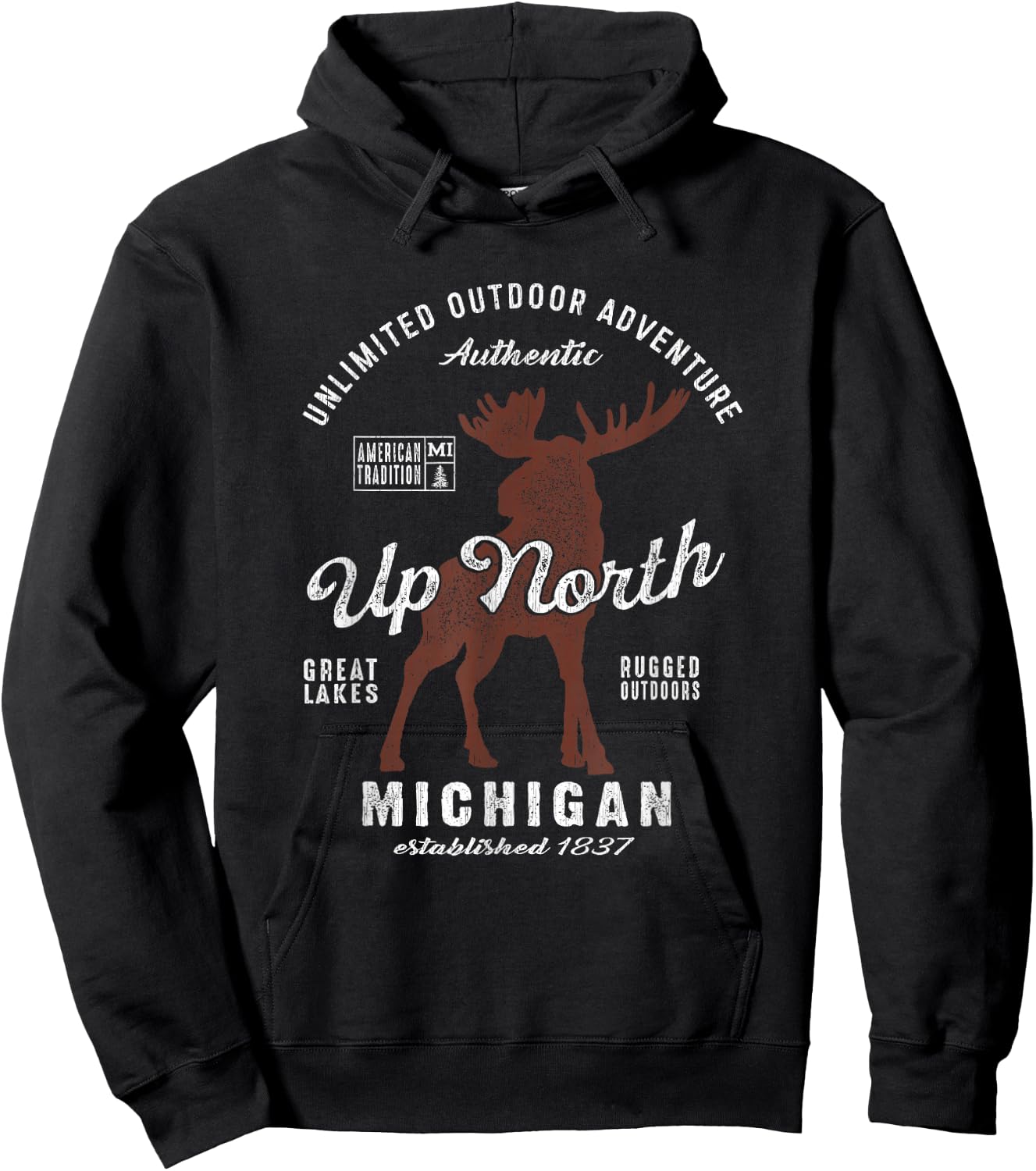 Vintage Moose UP North Michigan Hoodie - Hoodie | Black