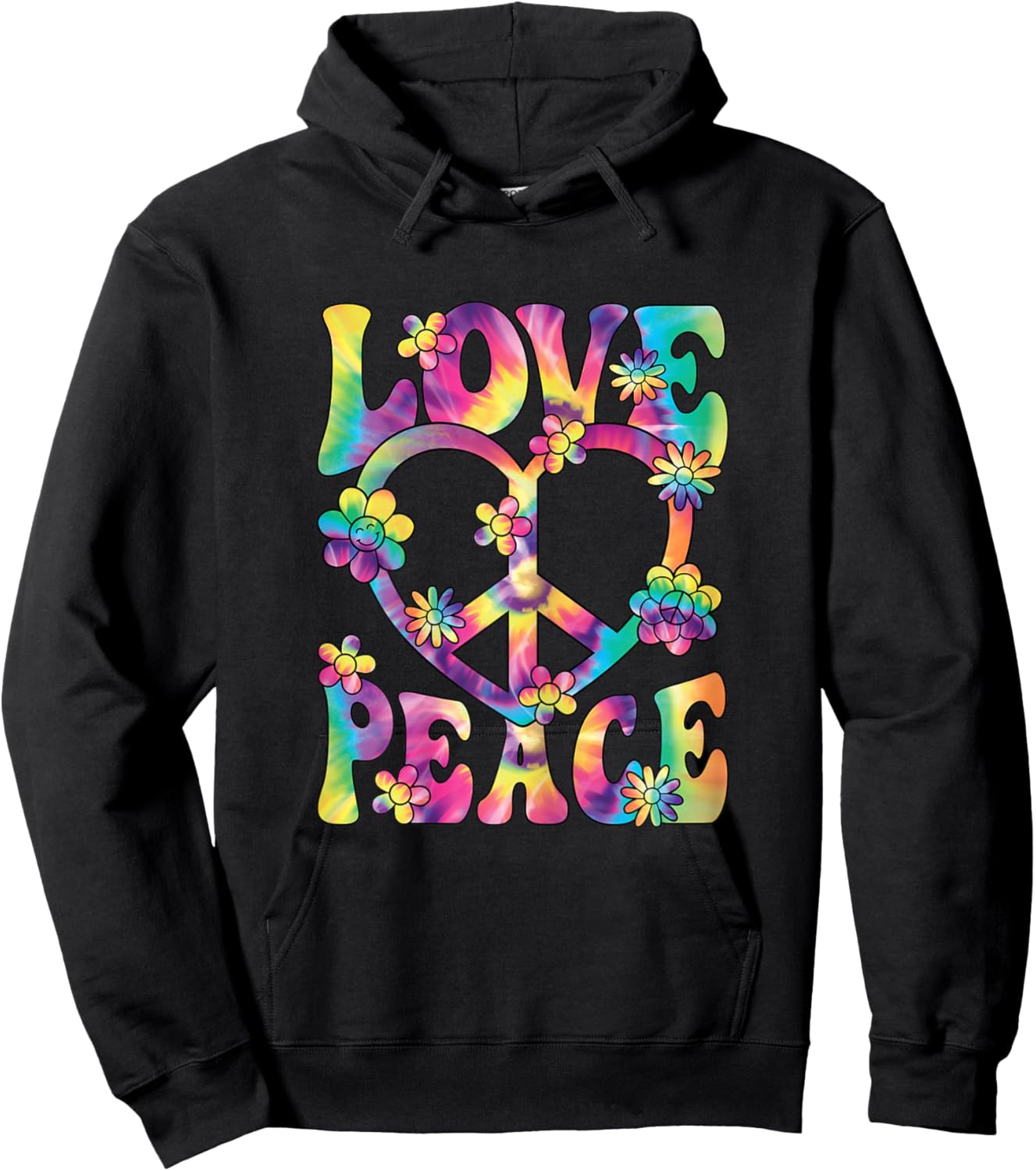 Love Peace Sign 60s 70s Outfit Hippie Groovy Women Girls Hoodie - Hoodie | Black