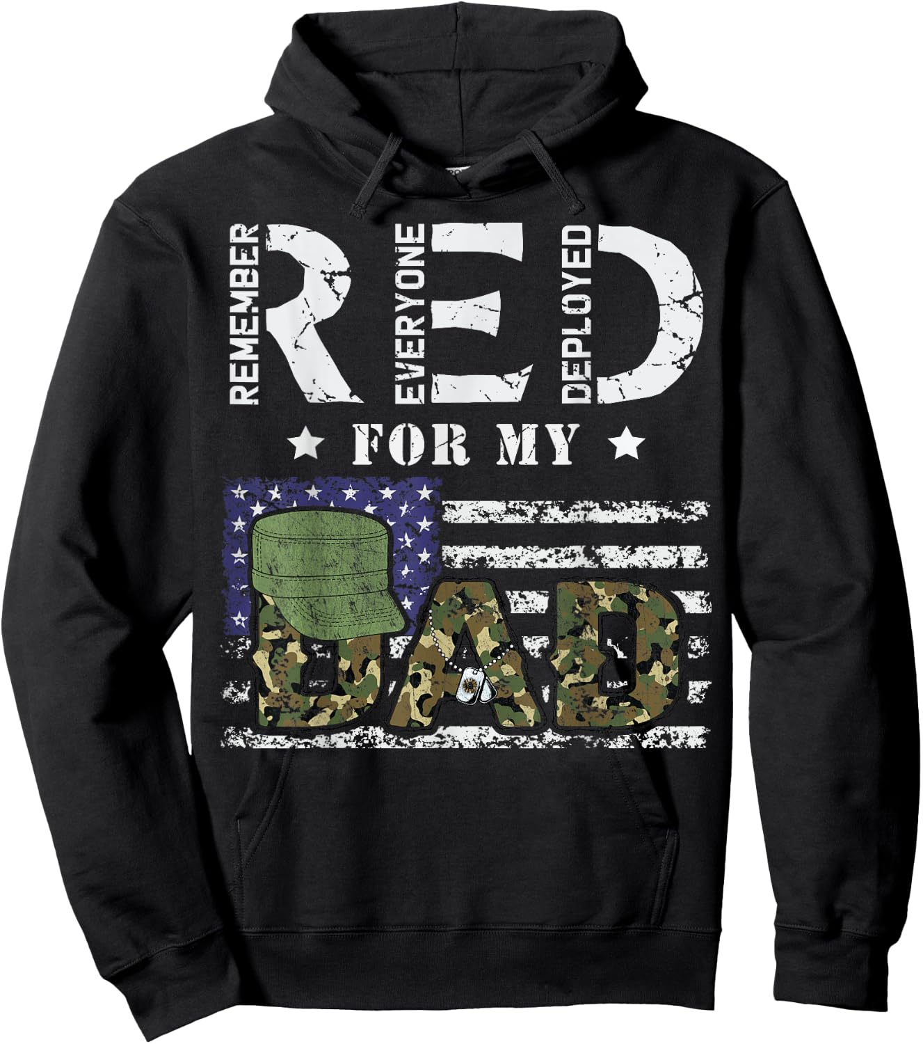 Wear Red Friday Military For My Dad Deployed Daddy USA Flag Kids Men Hoodie - Hoodie | Black