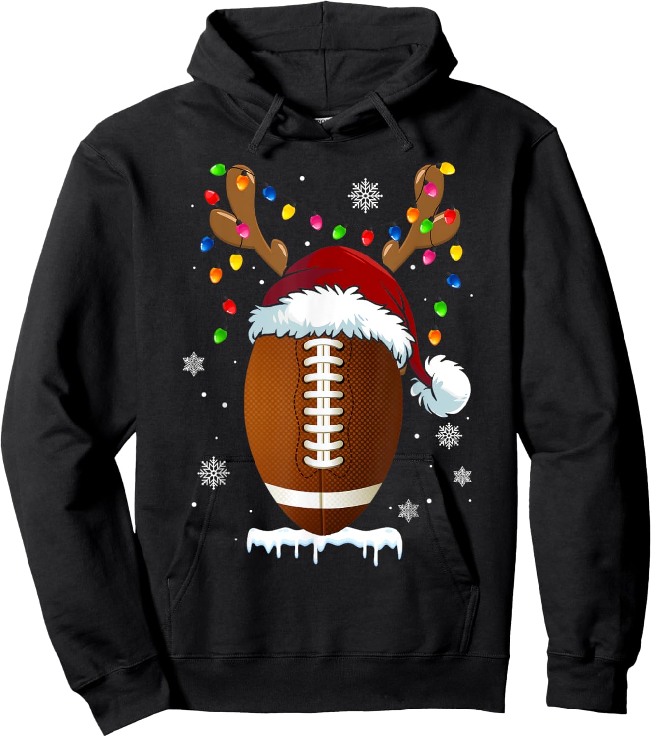 Christmas Football Ball Xmas Lights Funny Boys Men Sport Hoodie - Hoodie | Black