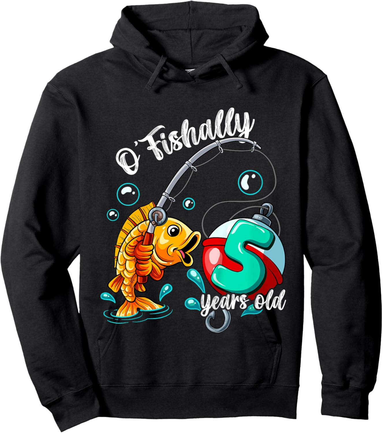 Kids O'fishally 5 years old 5th Birthday Fishing Hoodie - Hoodie | Black