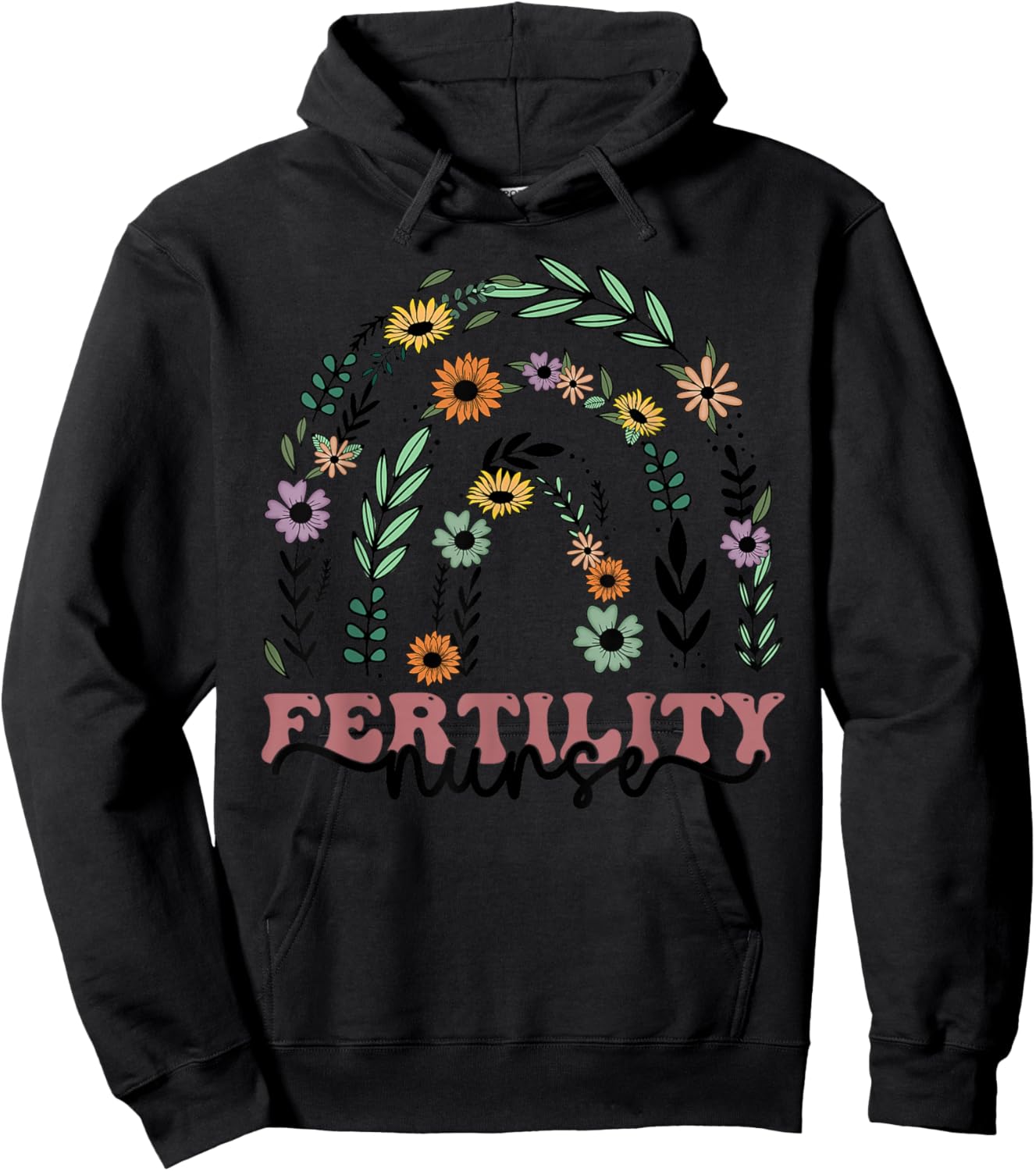 Fertility IVF Nurse Retro Wildflower Rainbow Mom Hoodie - Hoodie | Black