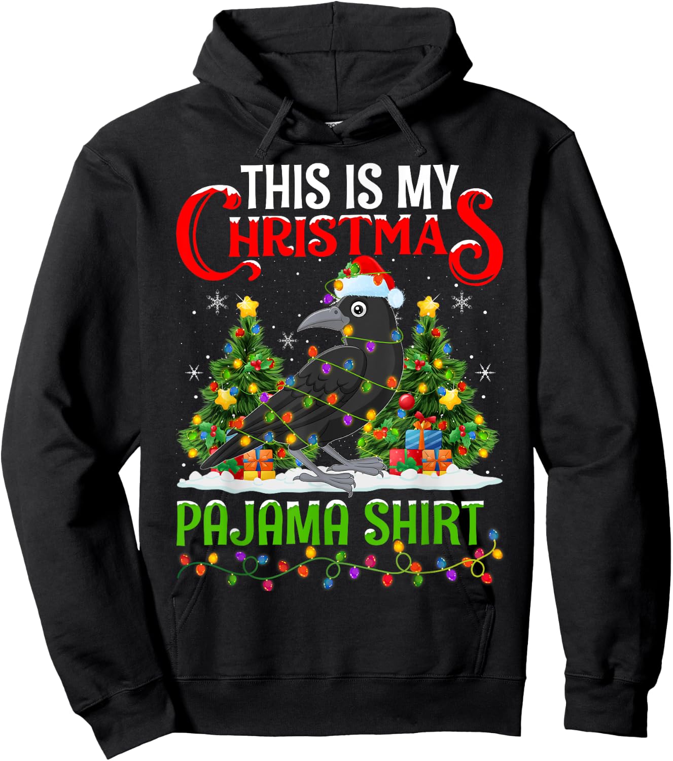 Raven Xmas Lights This Is My Christmas Pajama Hoodie - Hoodie | Black