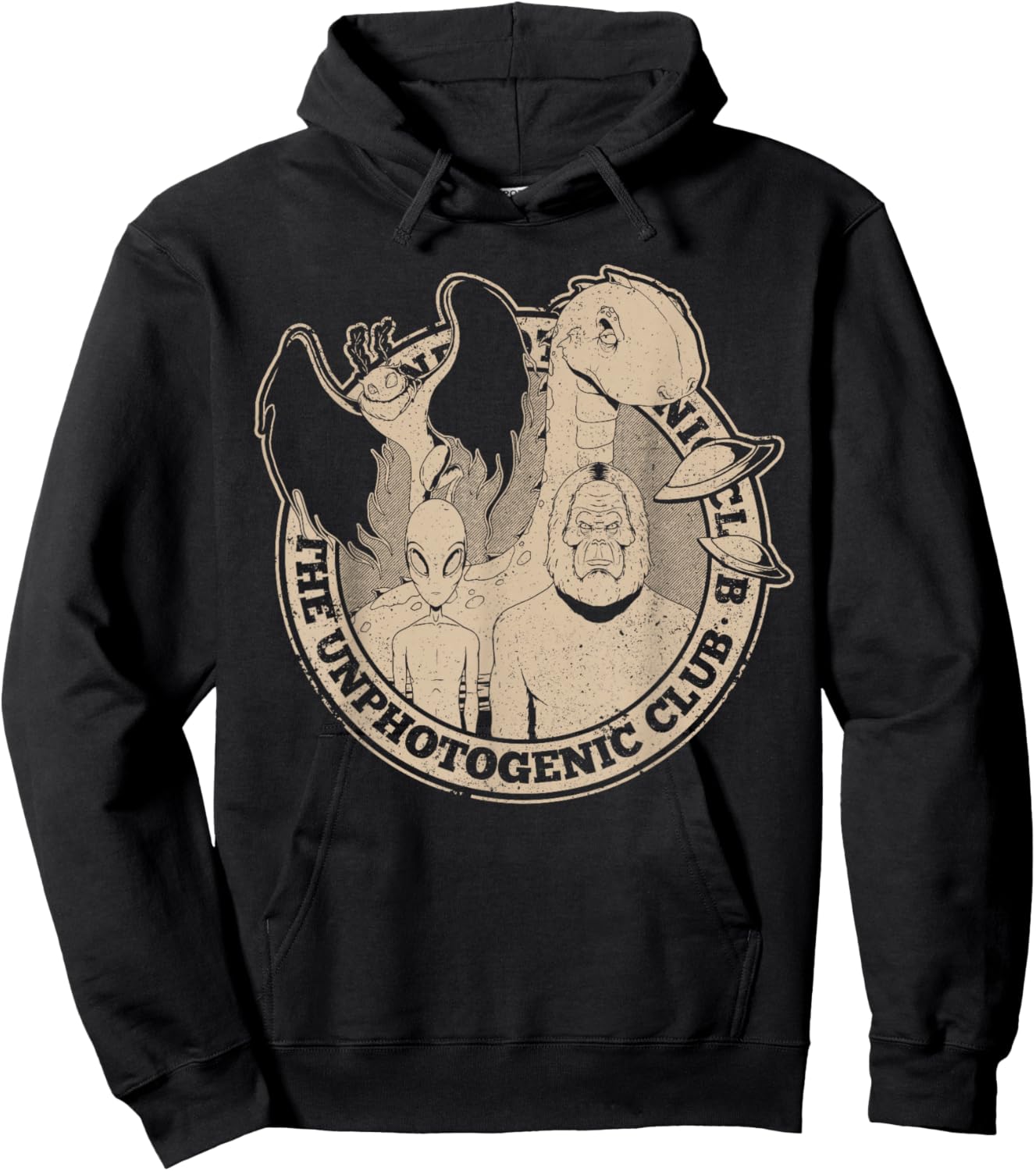Unphotogenic Club Cryptid Alien Bigfoot Mothman Loch Ness Hoodie - Hoodie | Black