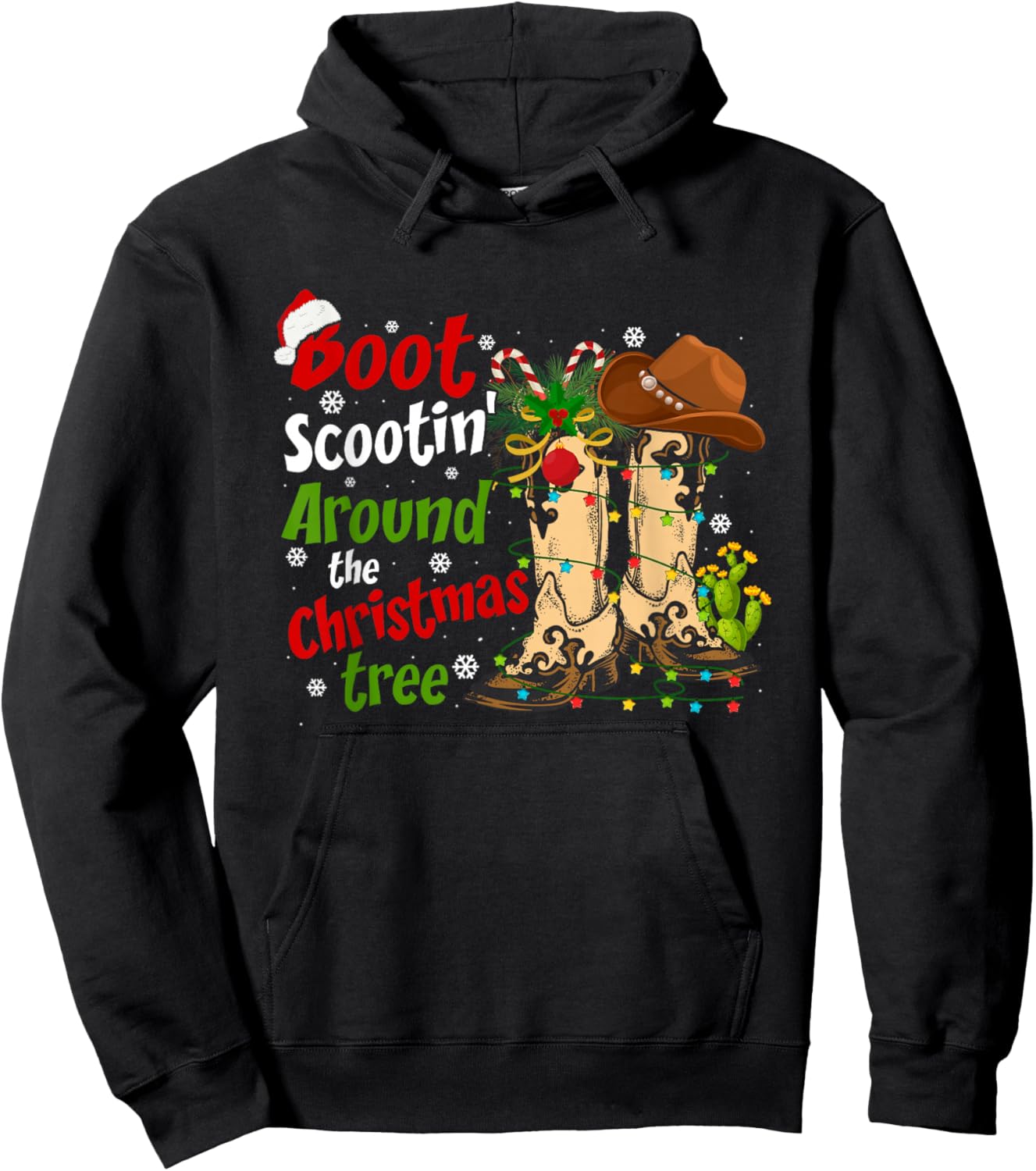 Boot Scootin' Around The Christmas Tree Country Western Hoodie - Hoodie | Black