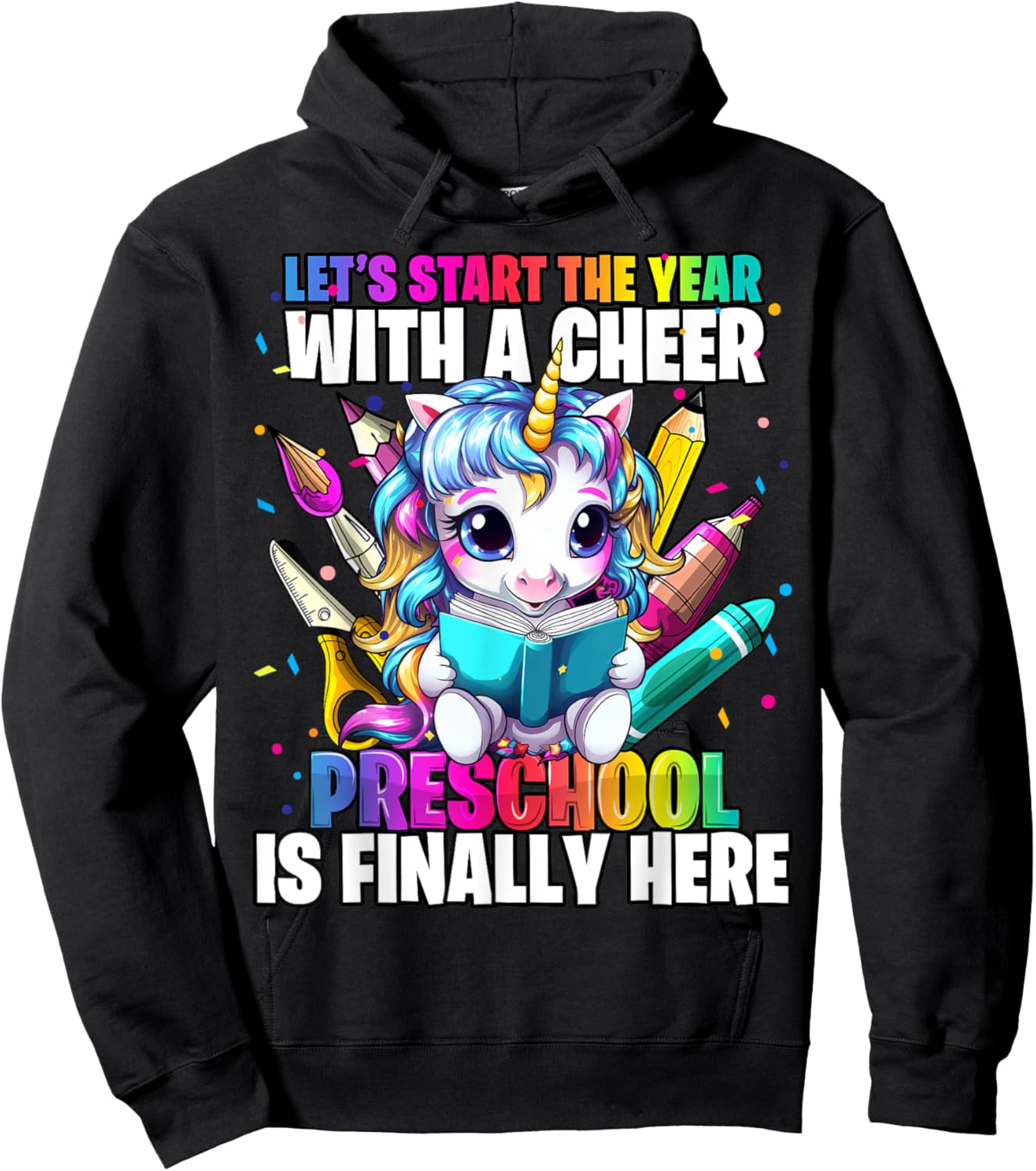Unicorn Preschool Back to School First Day of School Girl Hoodie - Hoodie | Black
