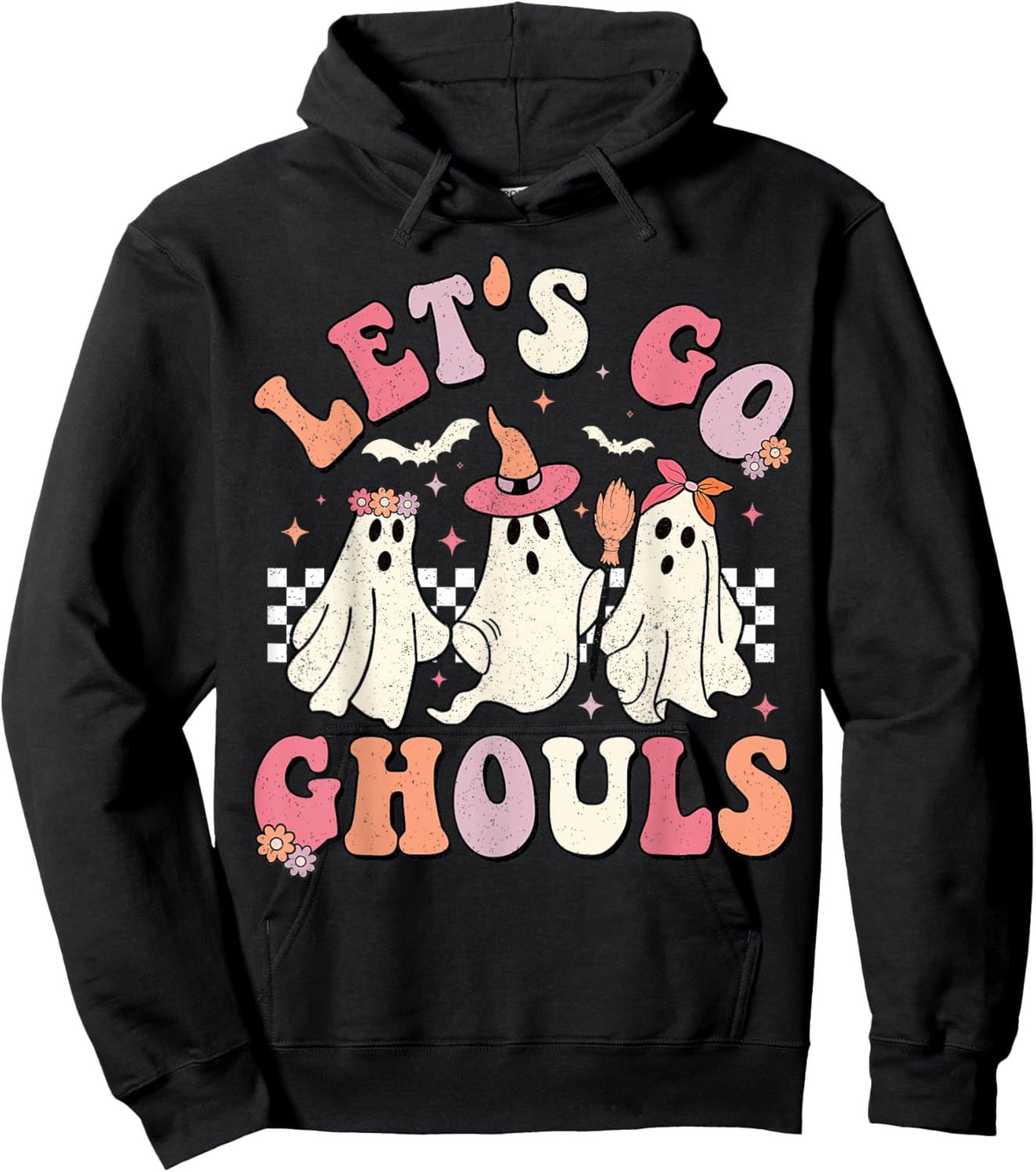 Let's Go Ghouls Halloween Ghost Outfit Costume Retro Groovy Hoodie - Hoodie | Black