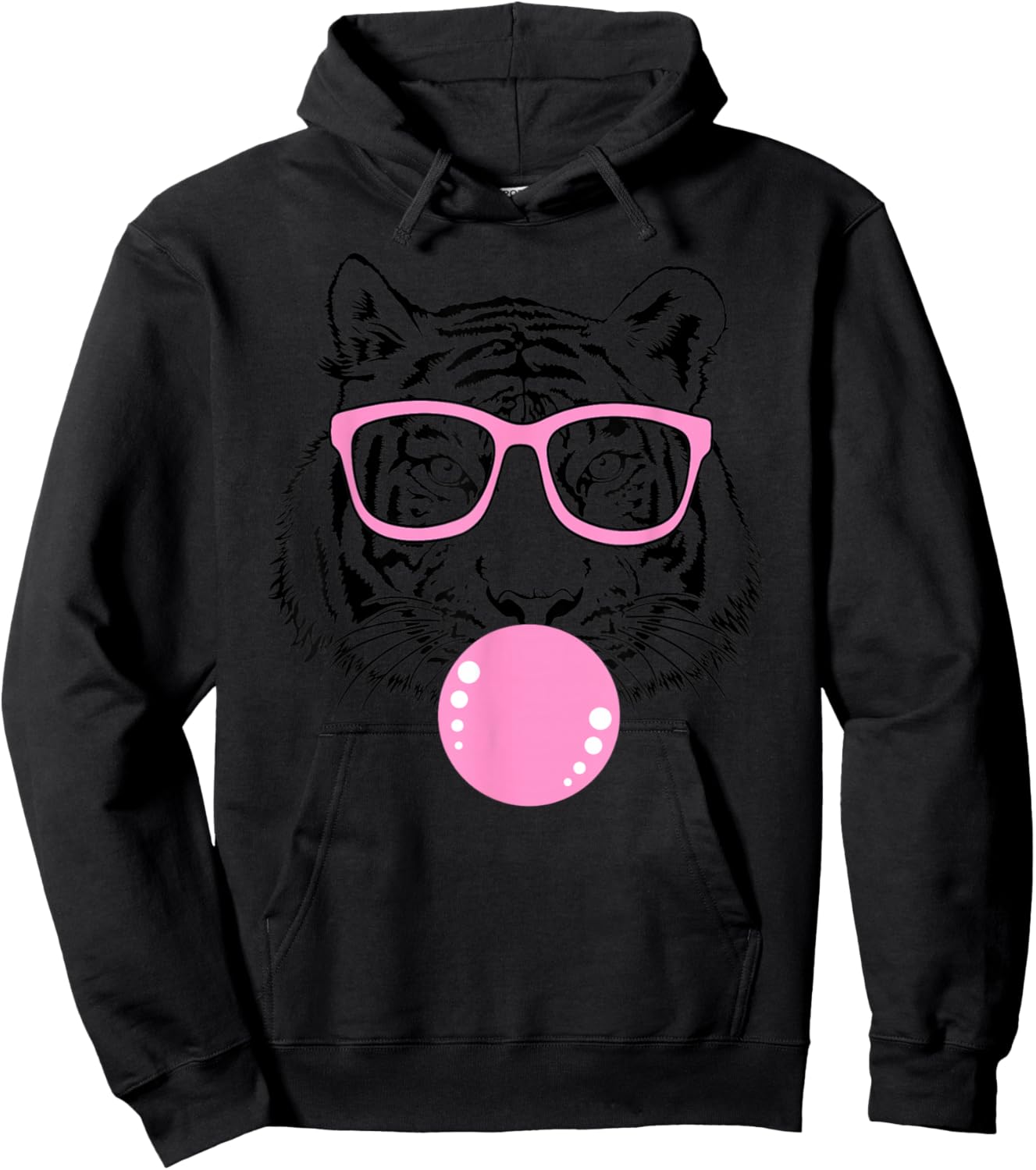 Women's Fun Pink Tiger with Glasses, Tigers for Kids Hoodie - Hoodie | Black