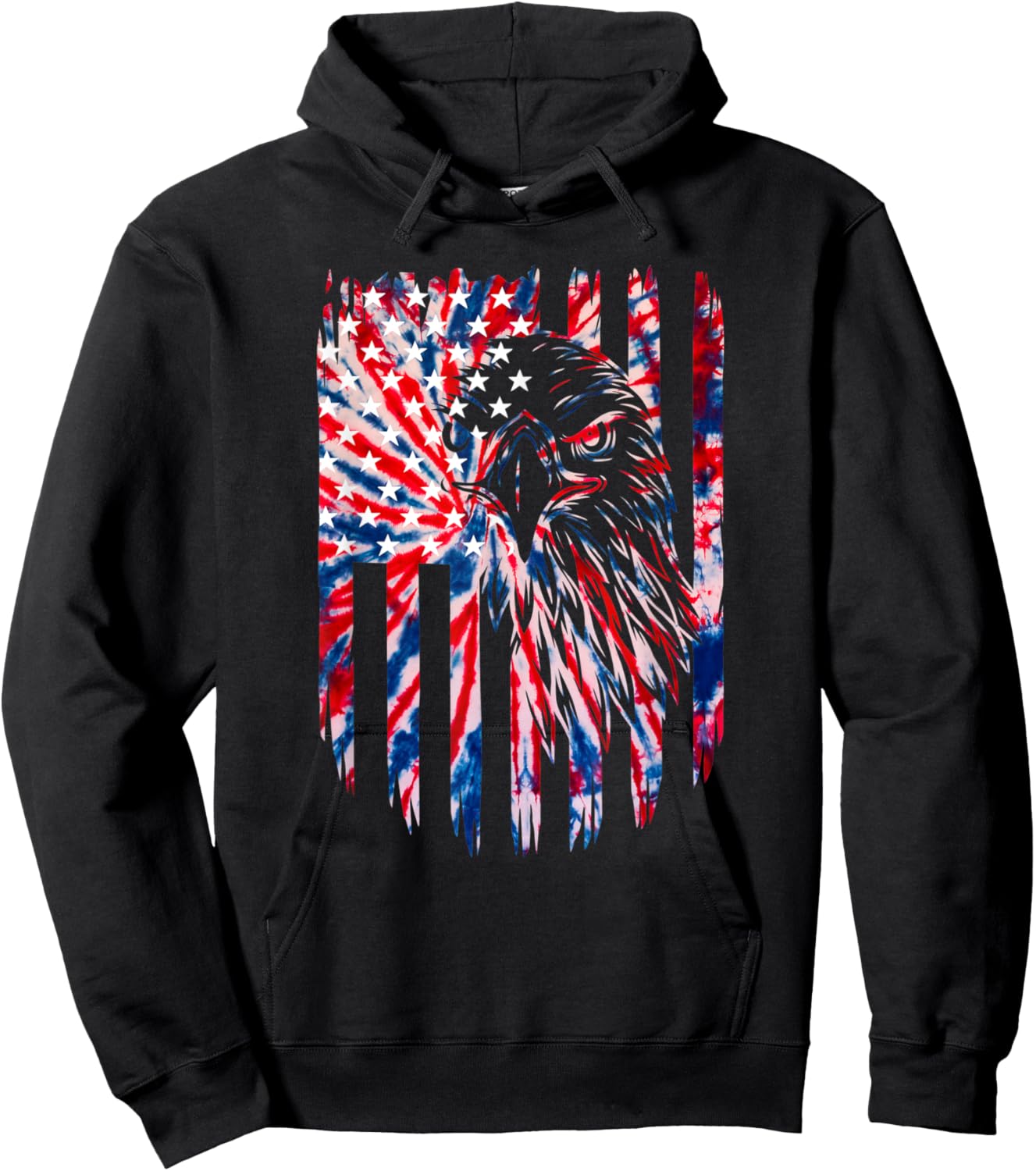 Bald Eagle 4th of July Christmas American USA Flag Tie Dye Kids Men Hoodie - Hoodie | Black