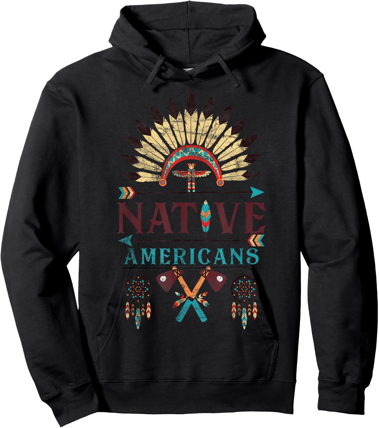 Native Americans Dreamcatcher Headdress Axes Totem Pole Hoodie - Hoodie | Black