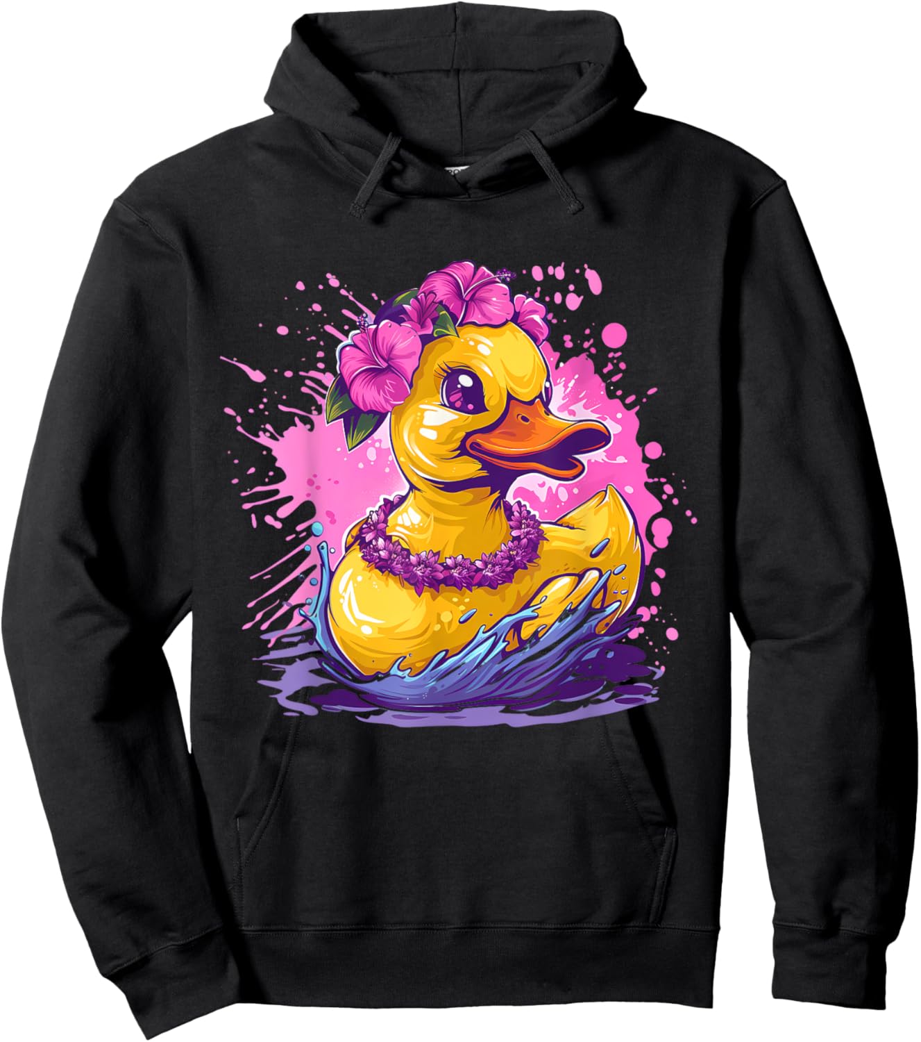 Rubber Duck Hawaiian Hawaii Watercolor Rubber Duckling Hoodie - Hoodie | Black