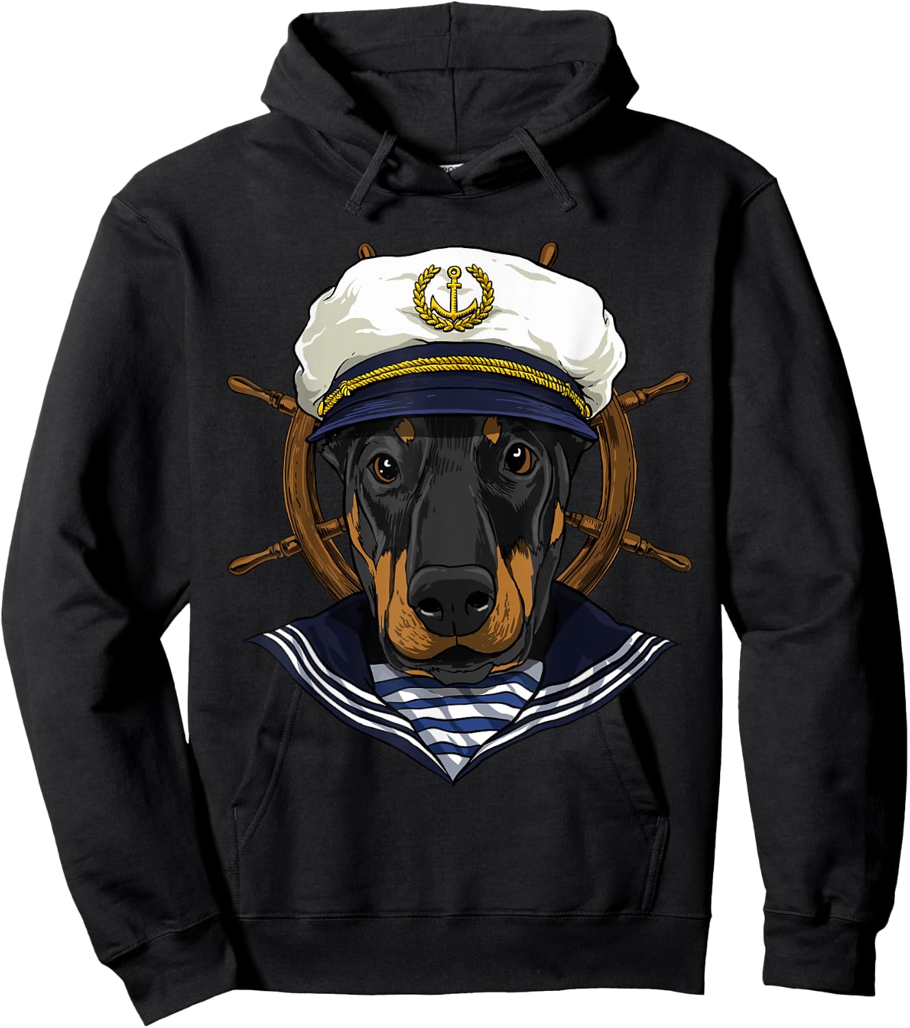 Boat Captain Doberman Dog Lover Pet Boat Lover Owner Sailor Hoodie - Hoodie | Black