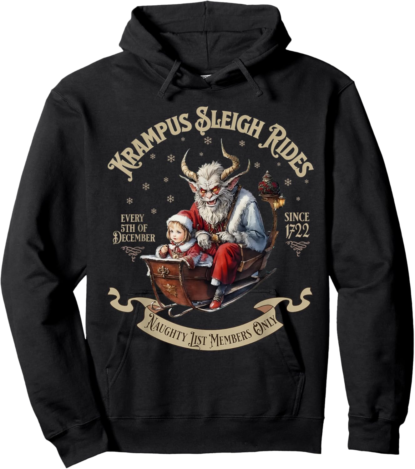 Funny Vintage Krampus Sleigh Rides Spooky Christmas Season Hoodie - Hoodie | Black