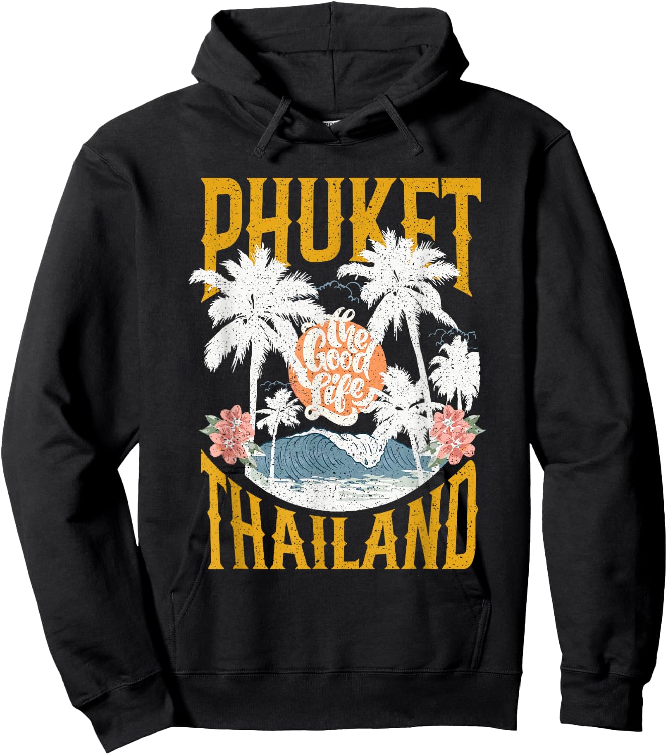 Vintage Retro Palm Trees Beach Vibes Phuket Thailand Hoodie - Hoodie | Black