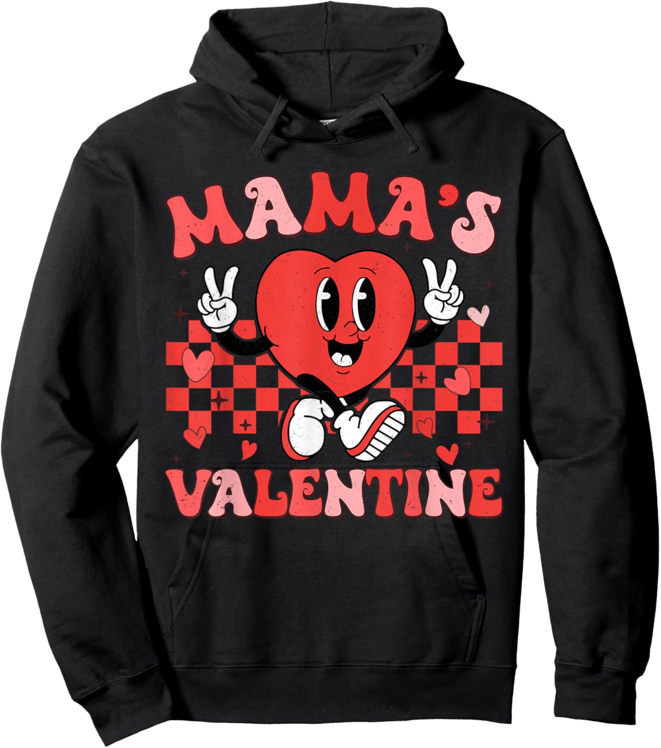 Retro Groovy Mama is My Valentine Cute Heart Boys Girls Kids Hoodie - Hoodie | Black