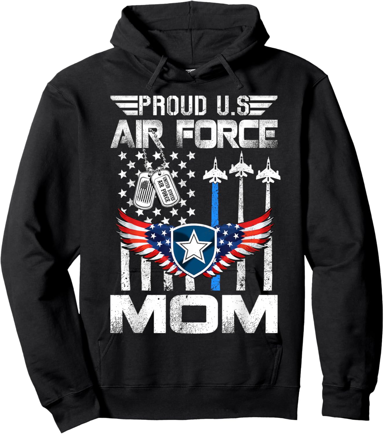 Proud US Air Force Mom Flag Air Force Graduation Mom Hoodie - Hoodie | Black