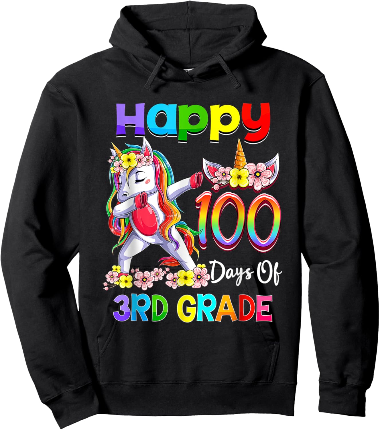 Dabbing Unicorn 100th Day Of School 3rd Grade Girls Teacher Hoodie - Hoodie | Black