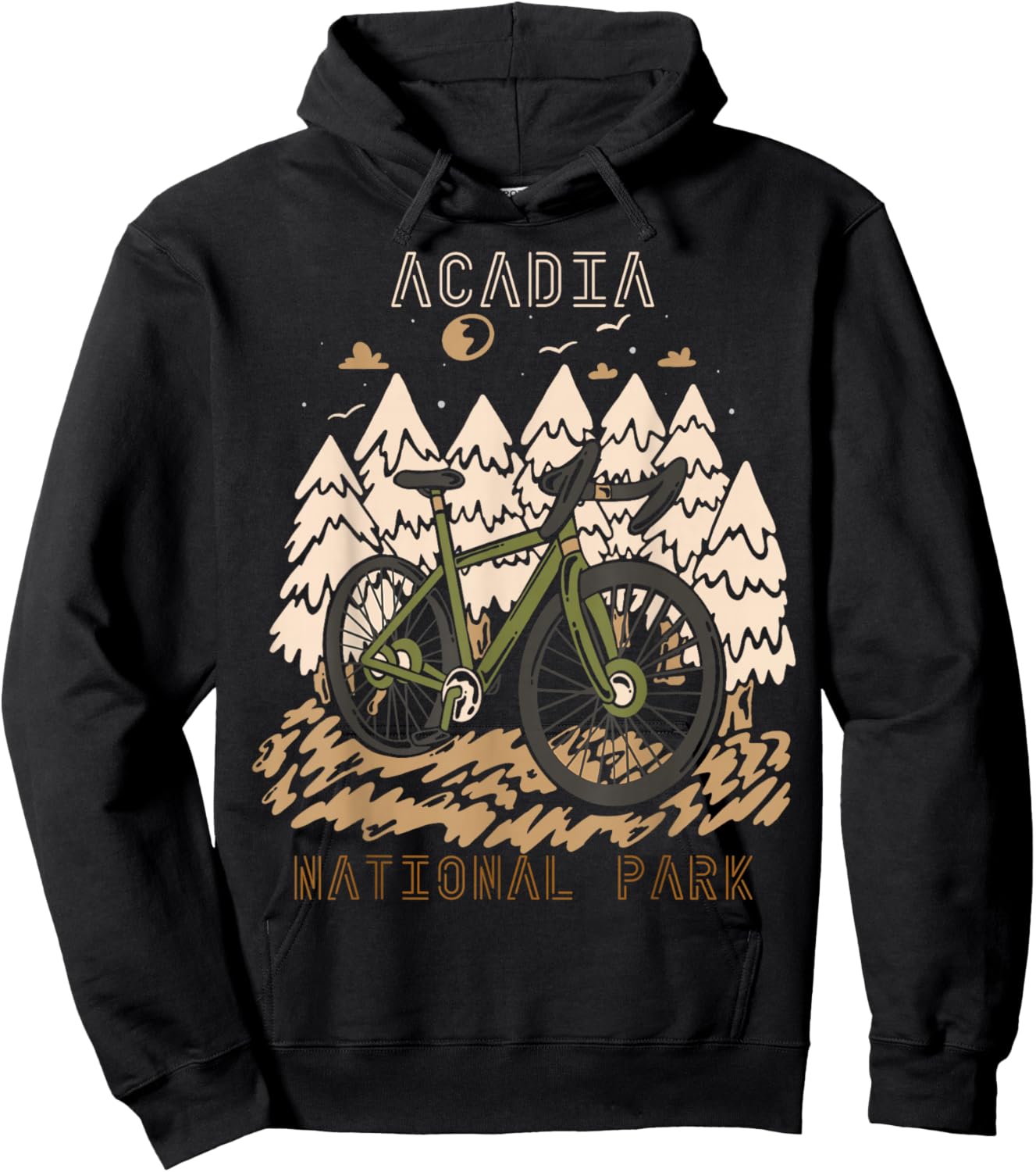 Biking Acadia National Park Souvenir Forest Hike Nature Hoodie - Hoodie | Black